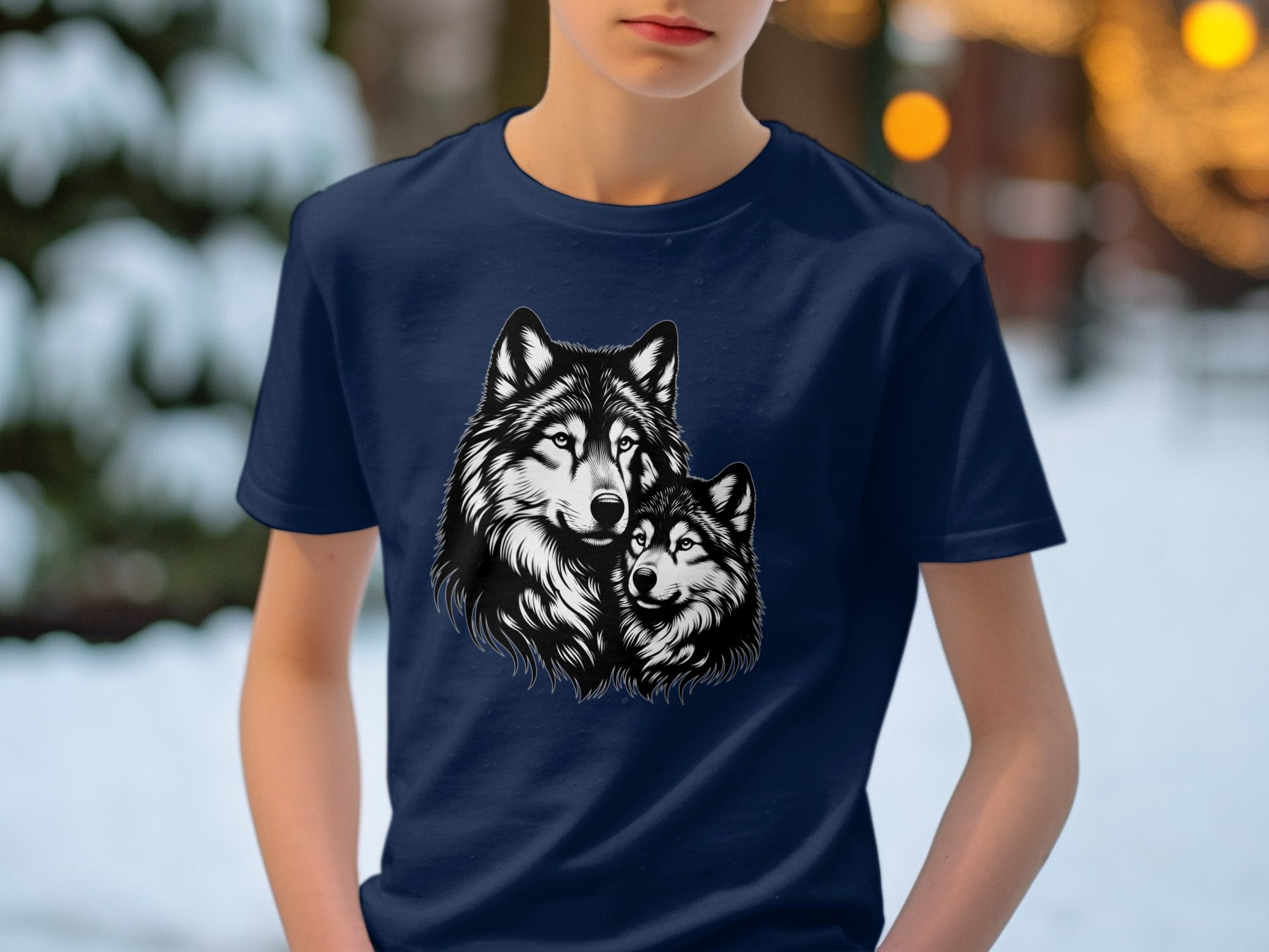 Wolf Mother and Cub - Coloured Gildan Kids T-Shirt Family Talisman Unisex Tee Graphic Design