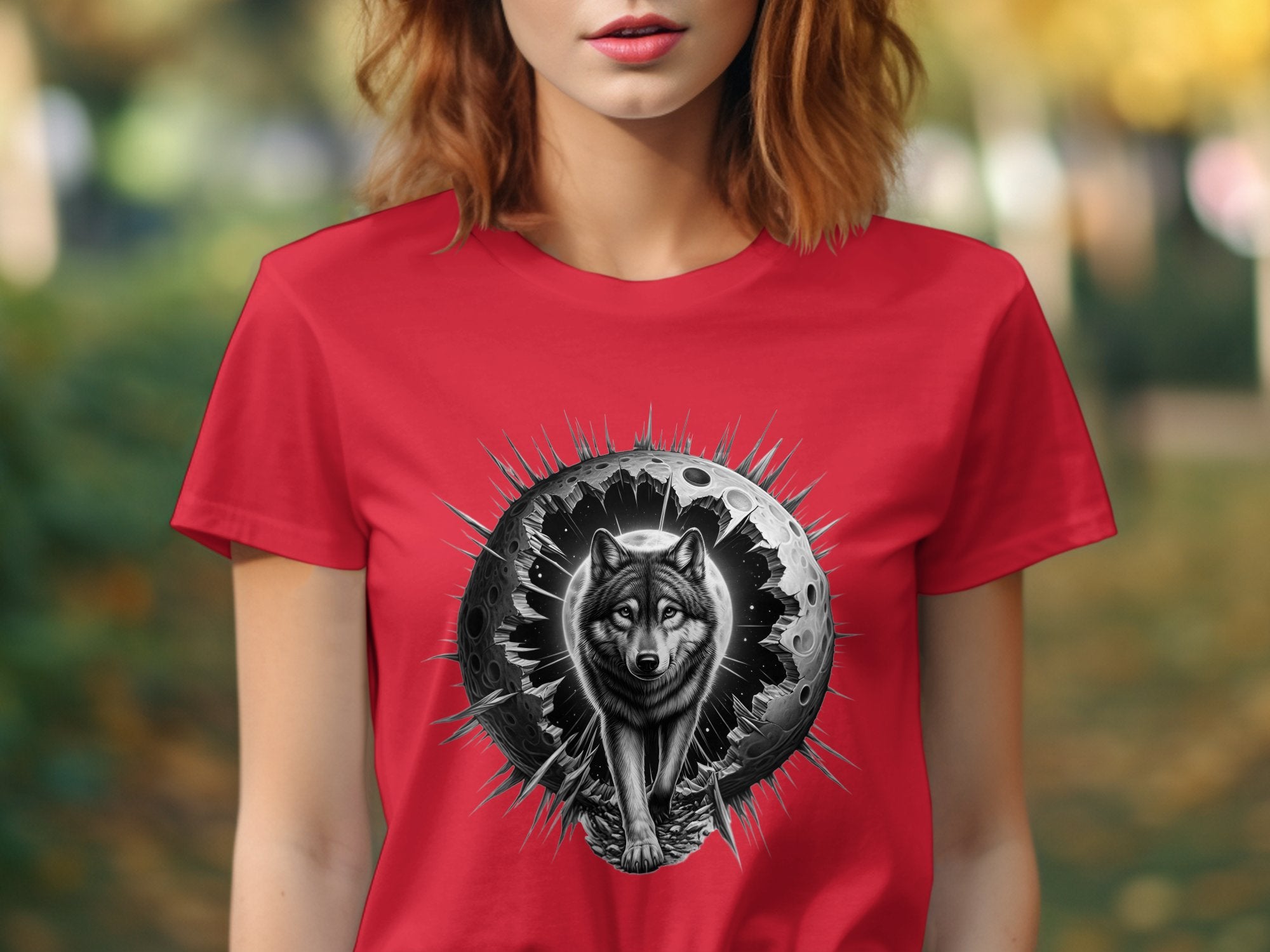 Moon Wolf - Coloured Gildan T-Shirt Realistic Animal Talisman Unisex Mythology Tee Graphic Design