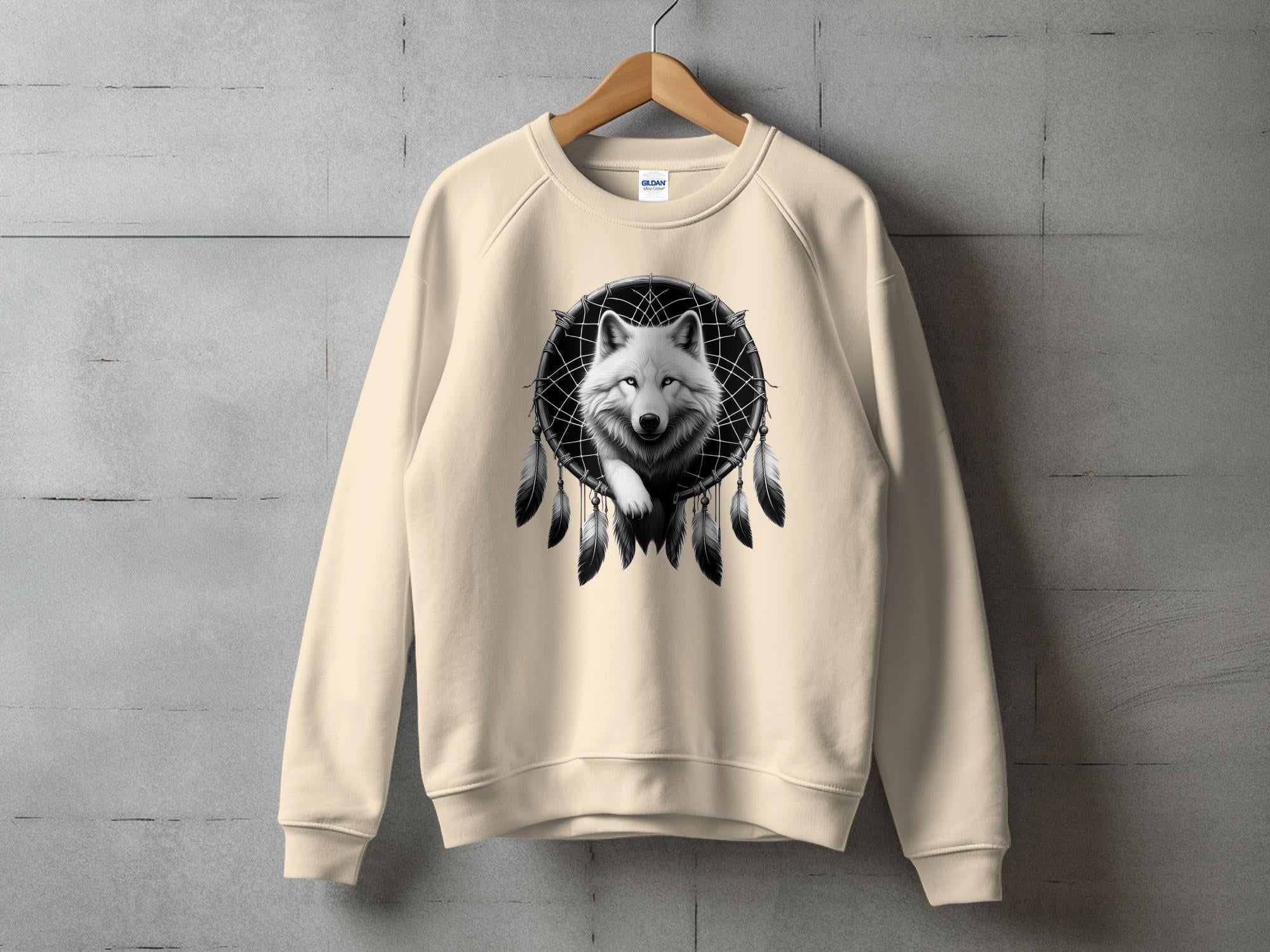 Dreamcatcher Wolf - Coloured Gildan Sweatshirt Realistic Native American Talisman Unisex Mythology Tee Graphic Design