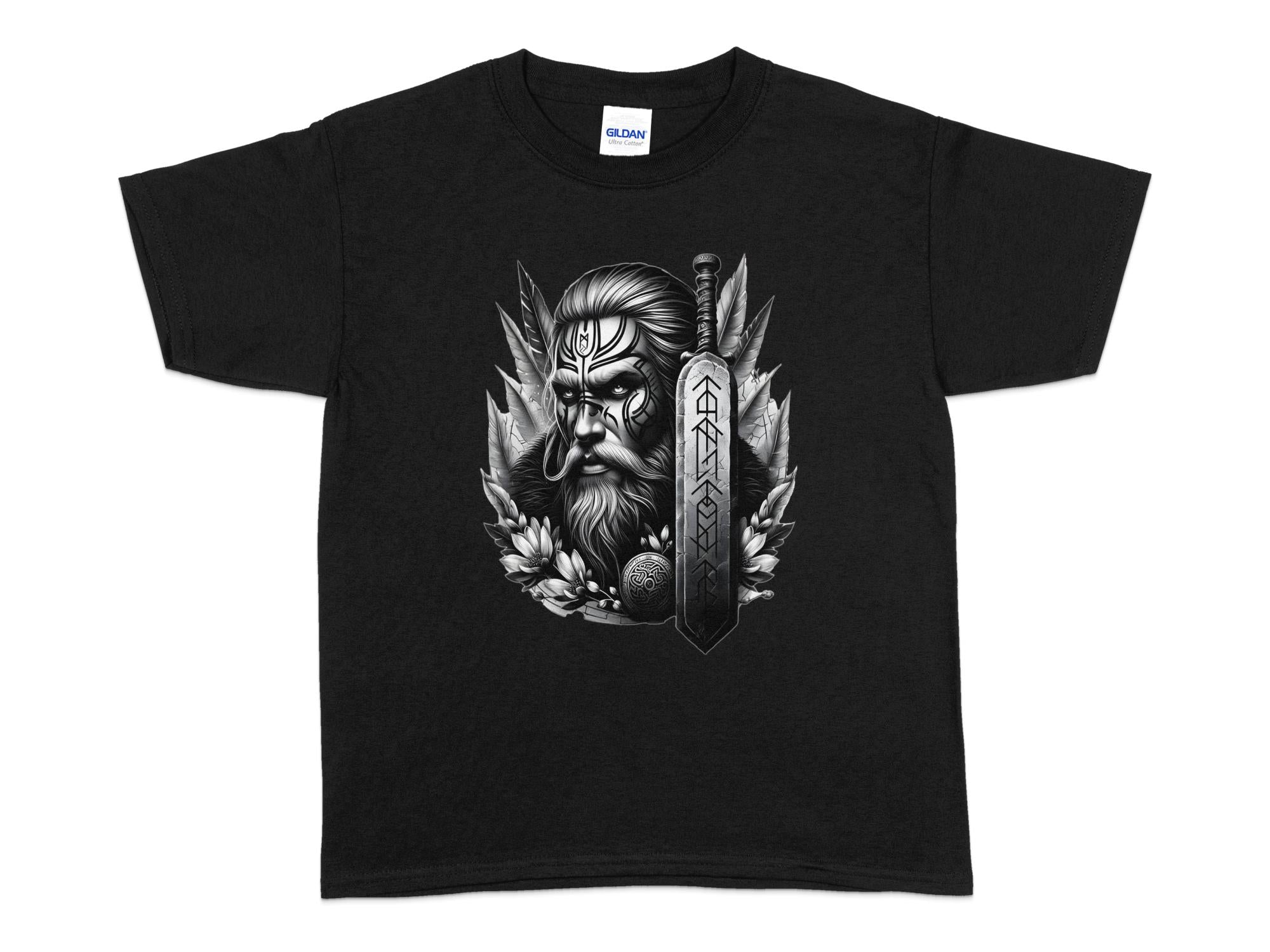 Viking Valiant - Coloured Gildan Kids T-Shirt Realistic Norse Talisman Unisex Valhalla Tee Graphic Design