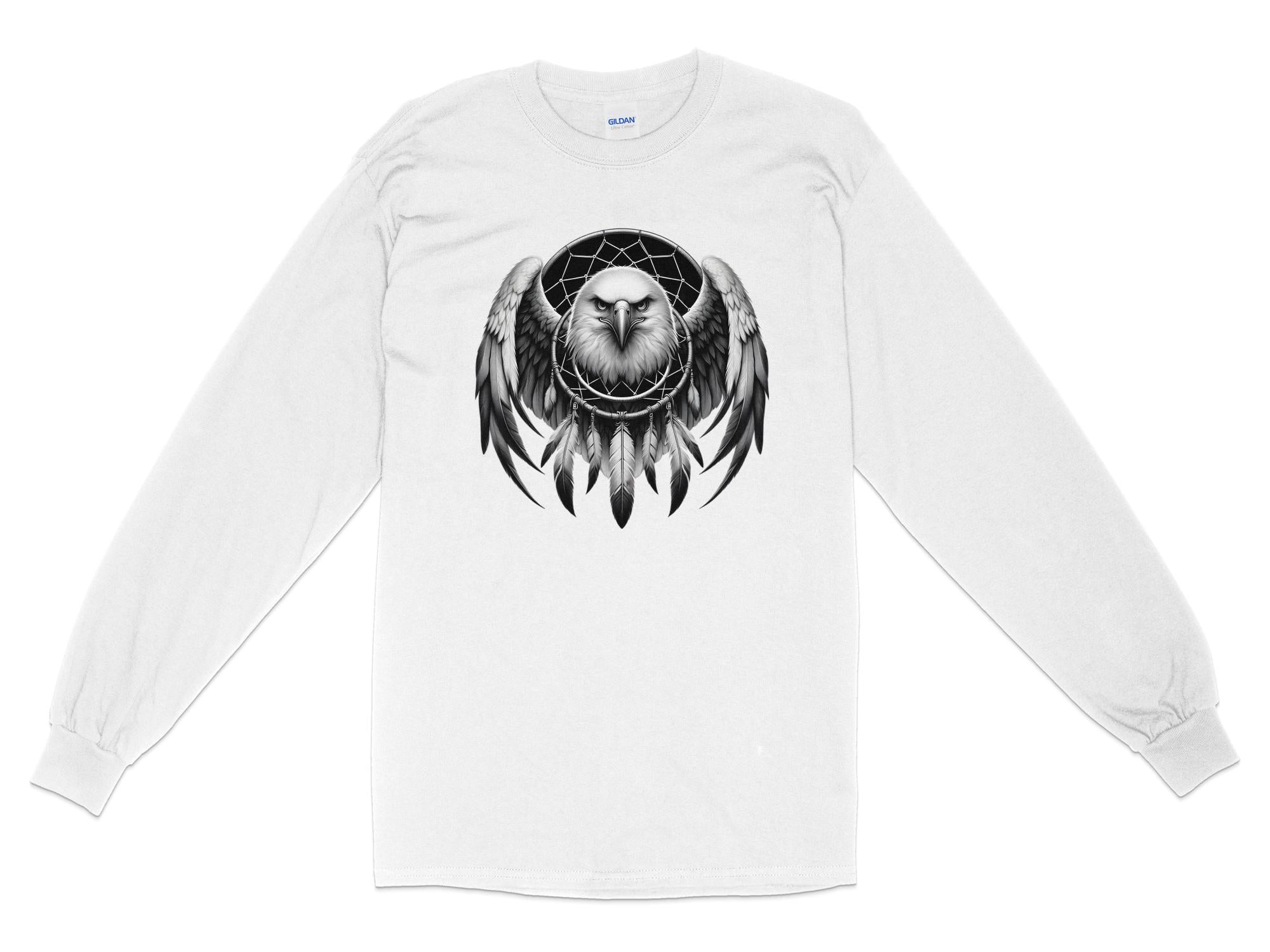 Dreamcatcher Eagle - Coloured Gildan Long Sleeve Realistic Native American Talisman Unisex Mythology Tee Graphic Design