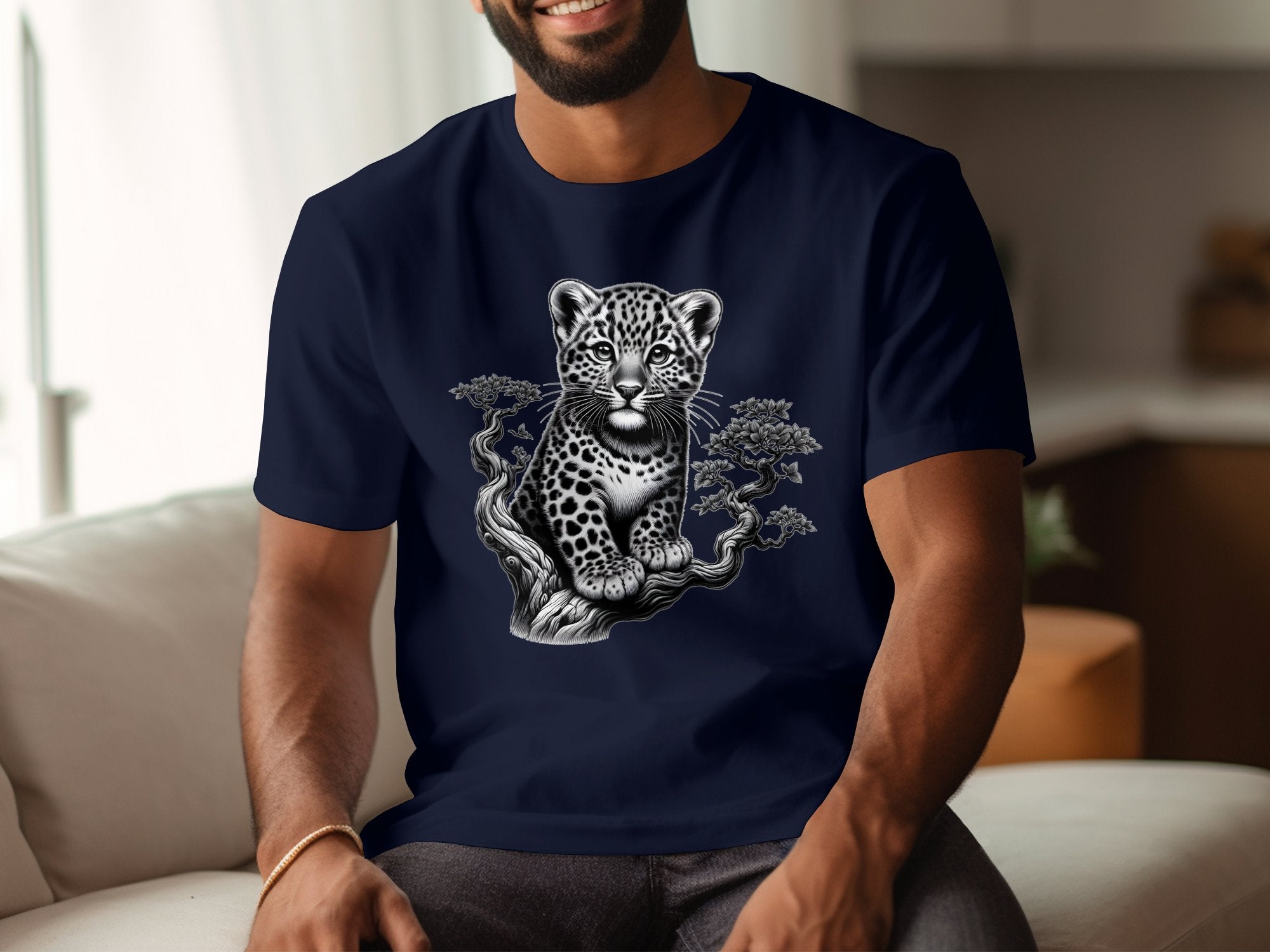 Leopard Bonsai - Coloured Gildan T-Shirt Realistic Animal Talisman Unisex Cute Tee Graphic Design