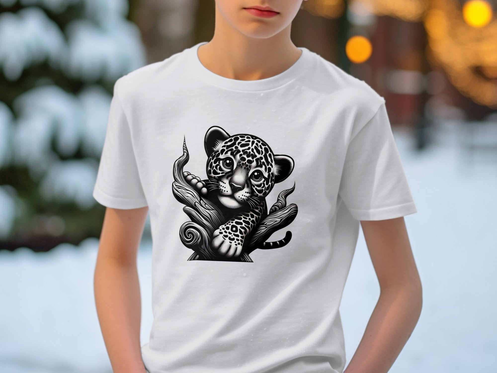 Leopard Bonsai - Coloured Gildan Kids T-Shirt Realistic Animal Talisman Unisex Cute Tee Graphic Design