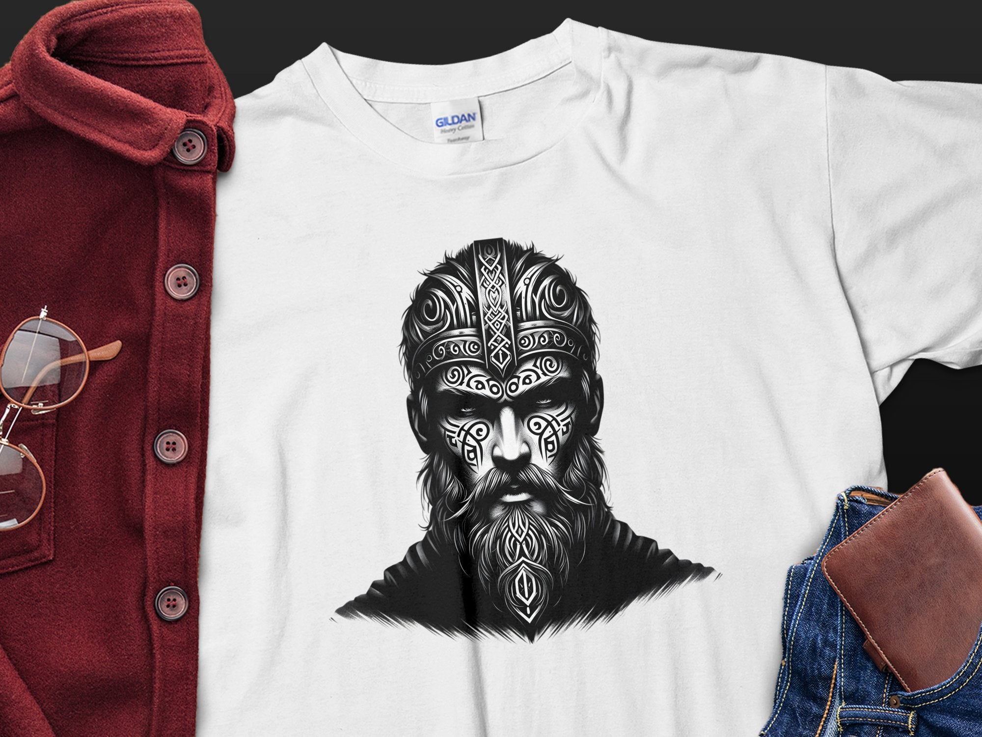 Viking Unyielding - Coloured Gildan T Shirt Realistic Norse Talisman Men Women Unisex Valhalla Tee Graphic Design