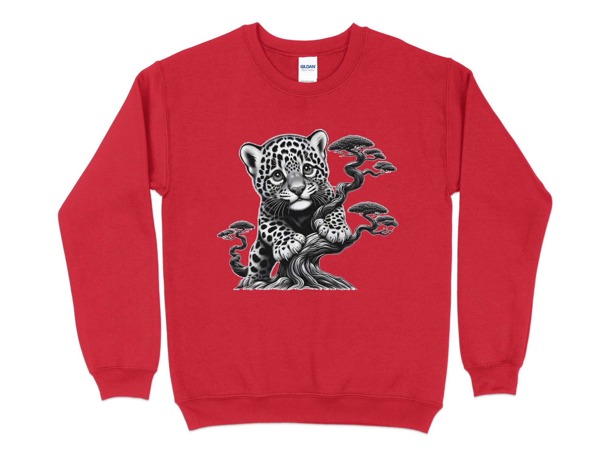 Leopard Bonsai - Coloured Gildan Sweatshirt Realistic Animal Talisman Unisex Cute Tee Graphic Design