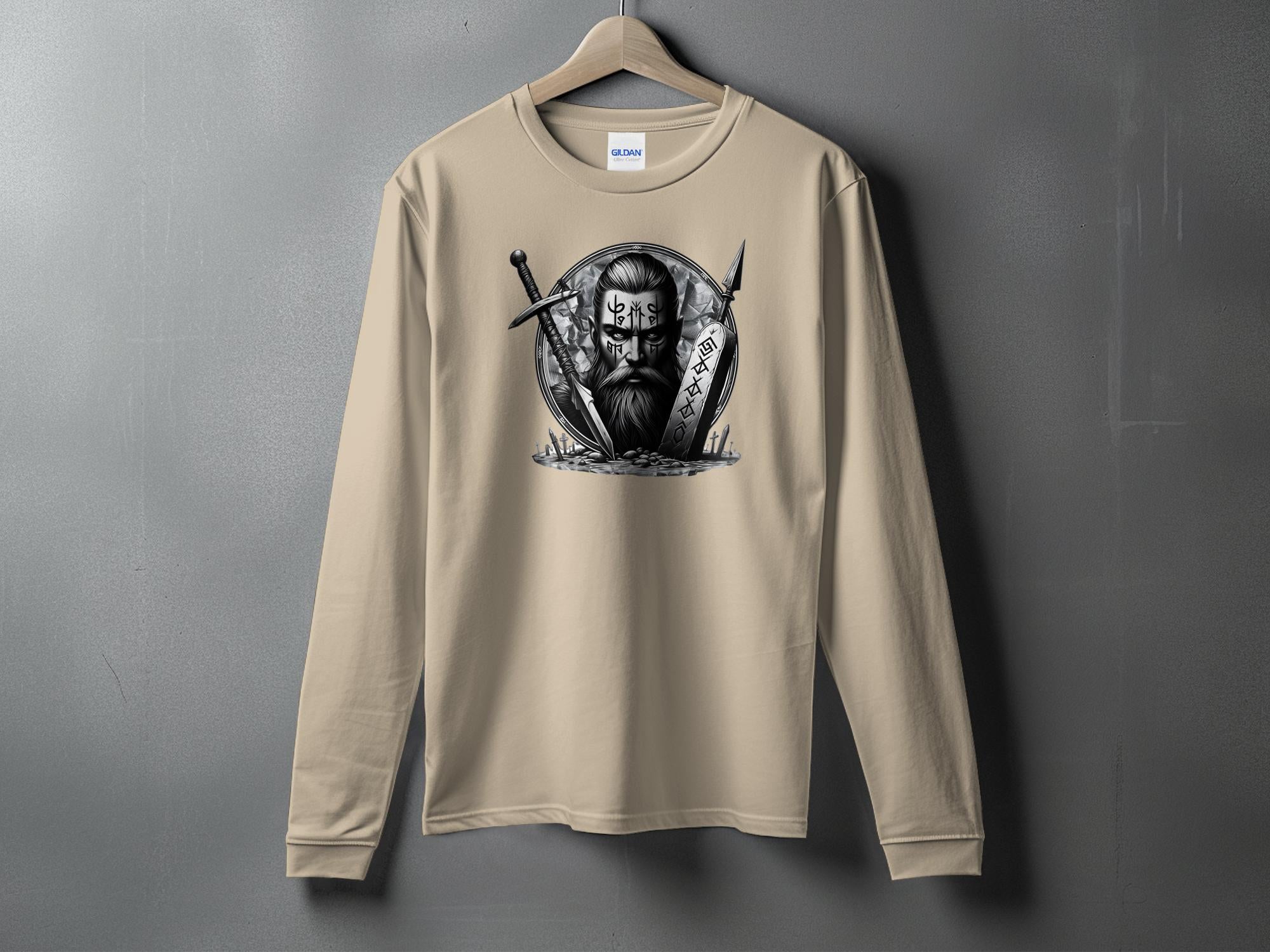 Viking Fortitude - Coloured Gildan Long Sleeve Realistic Norse Talisman Men Women Unisex Valhalla Tee Graphic Design