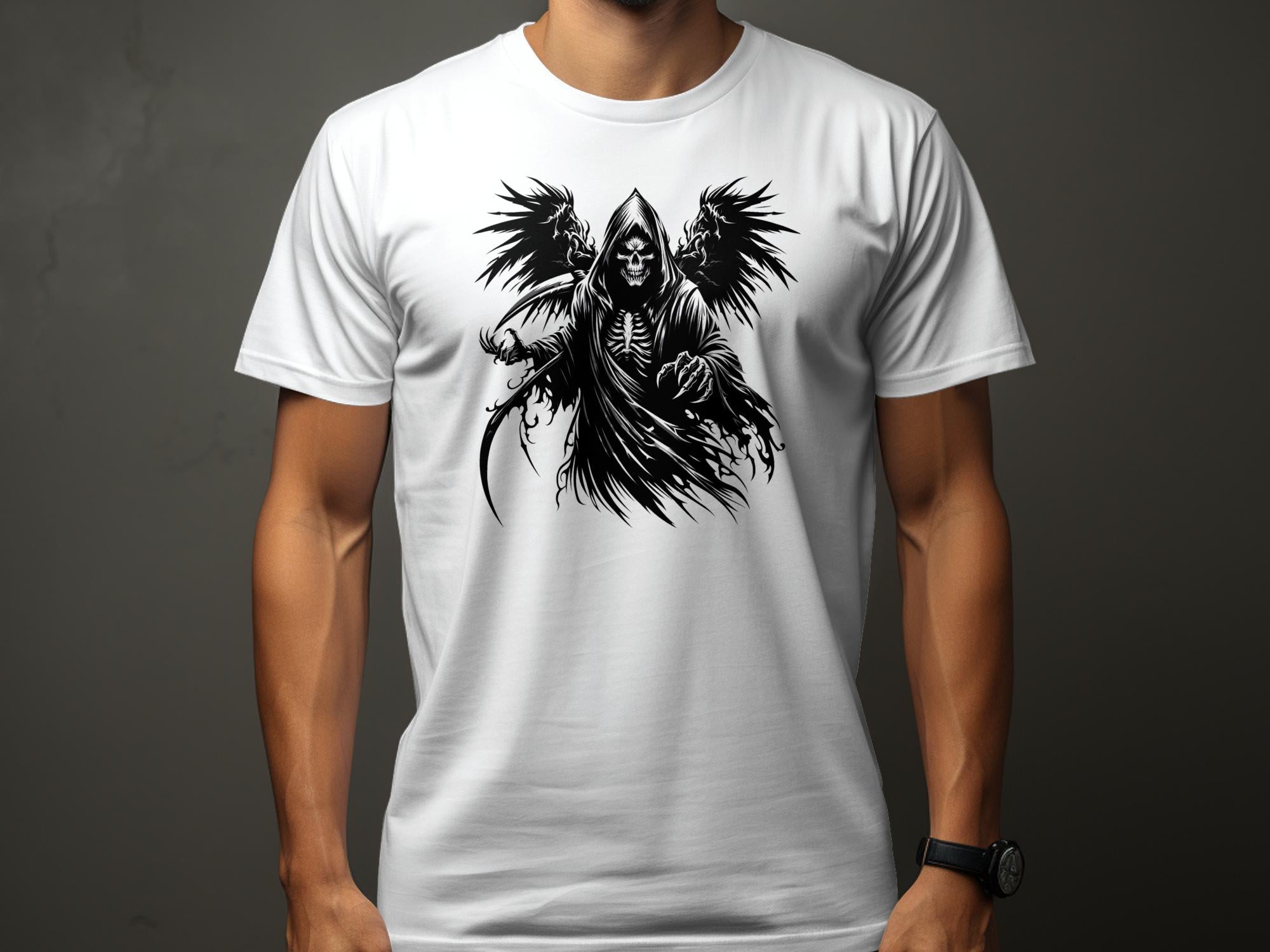 Grim Reaper - Black White Gildan T-Shirt Commemorative Talisman Unisex Tee Graphic Design