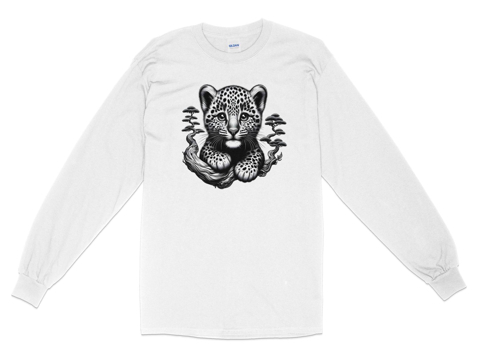 Leopard Bonsai - Coloured Gildan Long Sleeve Realistic Animal Talisman Unisex Cute Tee Graphic Design