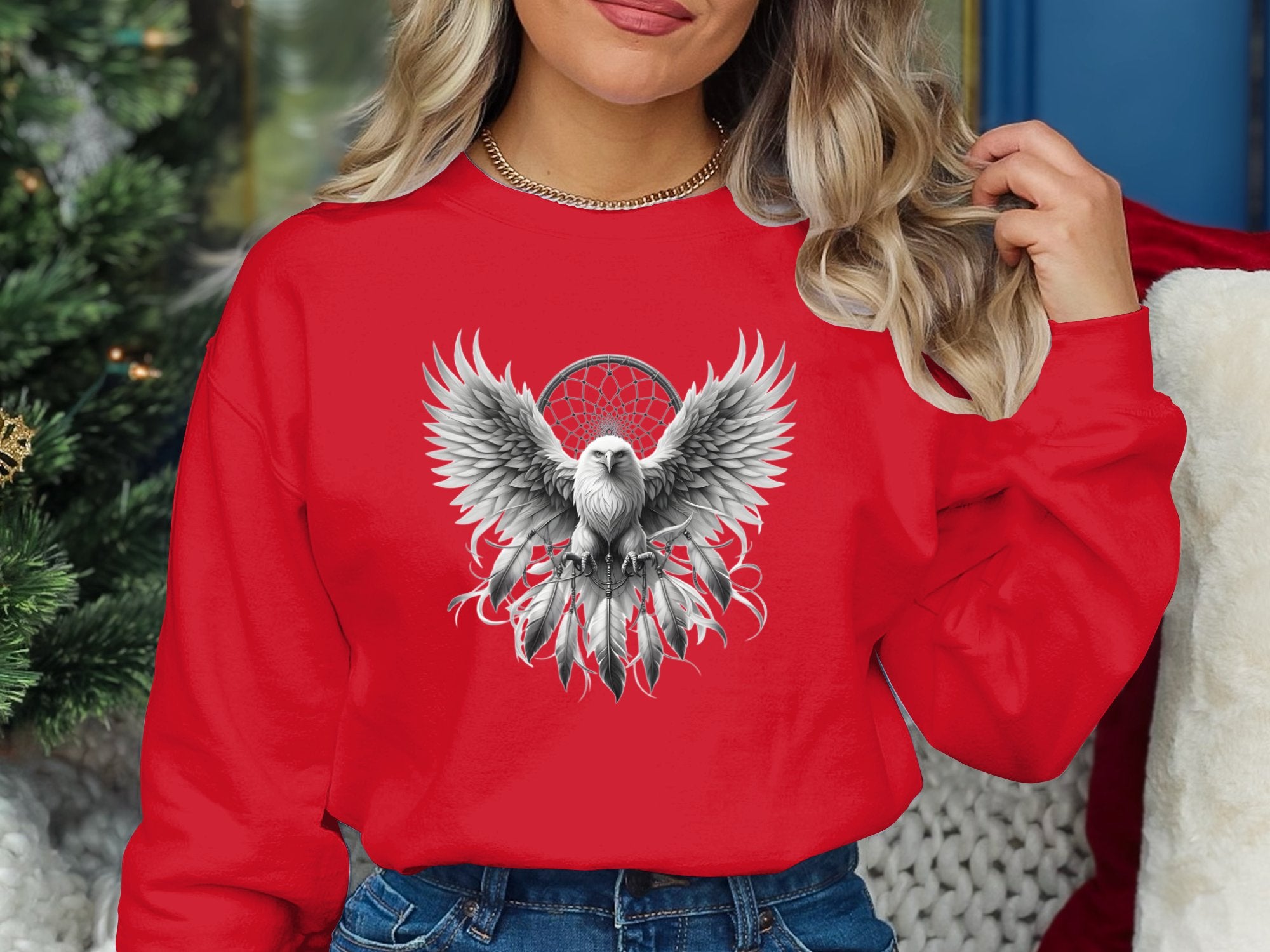 Dreamcatcher Eagle - Coloured Gildan Sweatshirt Realistic Native American Talisman Unisex Mythology Tee Graphic Design