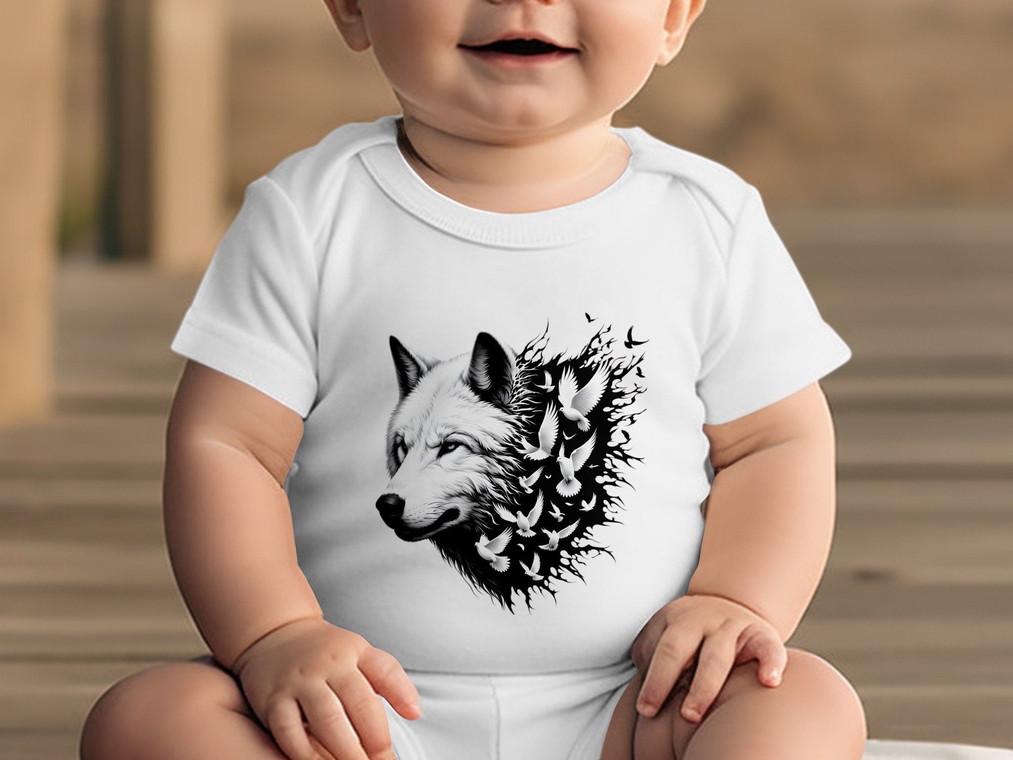 Wolf x Doves - Coloured Toddler Bodysuit Realistic Animal Talisman Unisex Tee Graphic Design