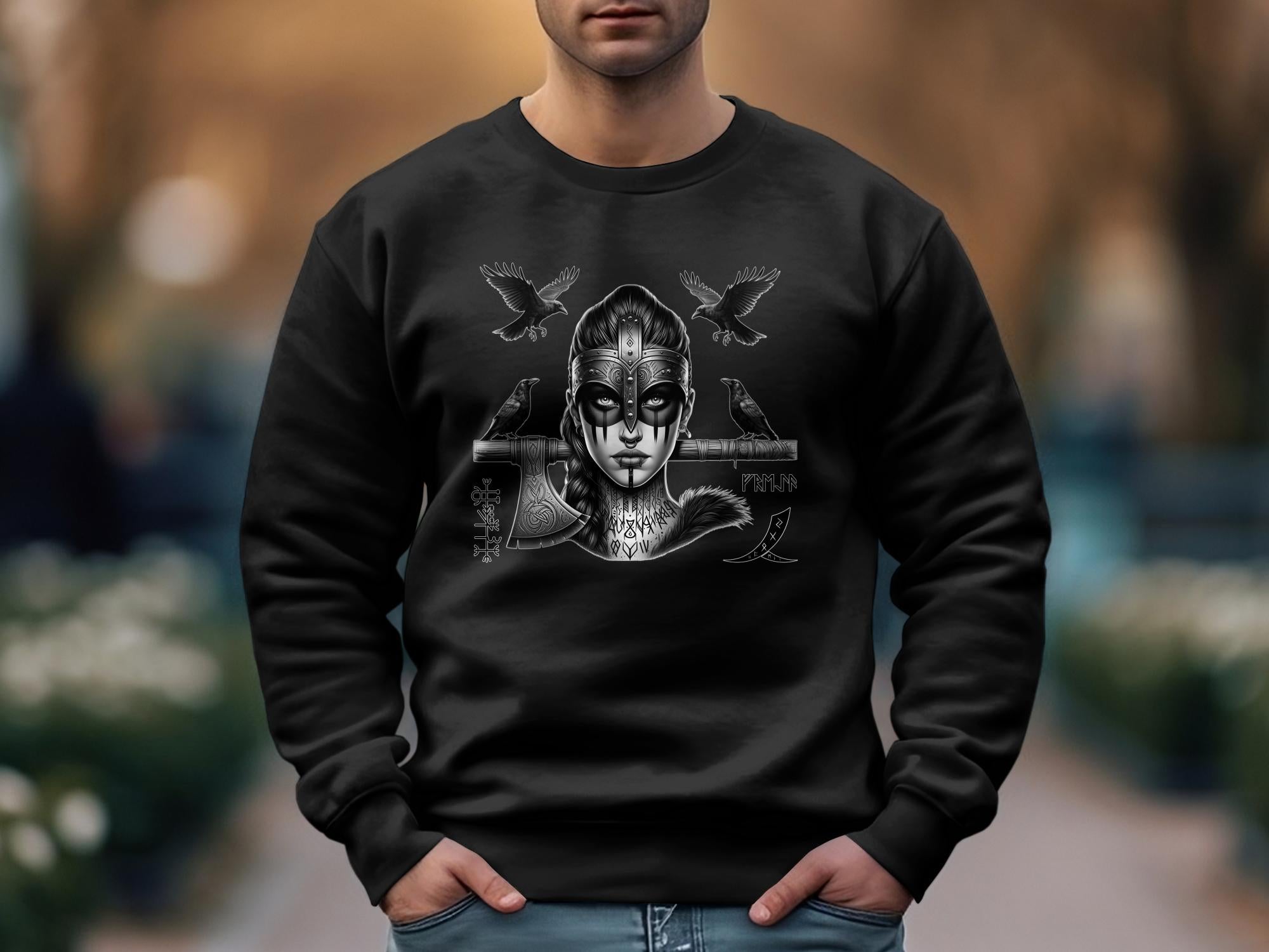 Viking Shield Maiden - Coloured Gildan Sweatshirt Realistic Norse Talisman Men Women Unisex Valhalla Tee Graphic Design