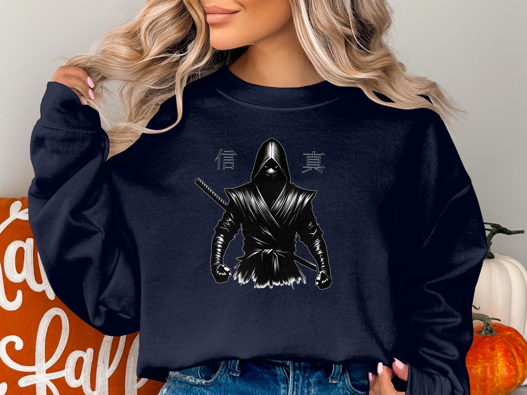 Samurai Ninja - Coloured Gildan Sweatshirt Japanese Talisman Unisex Cultural Symbolic Graphic Design