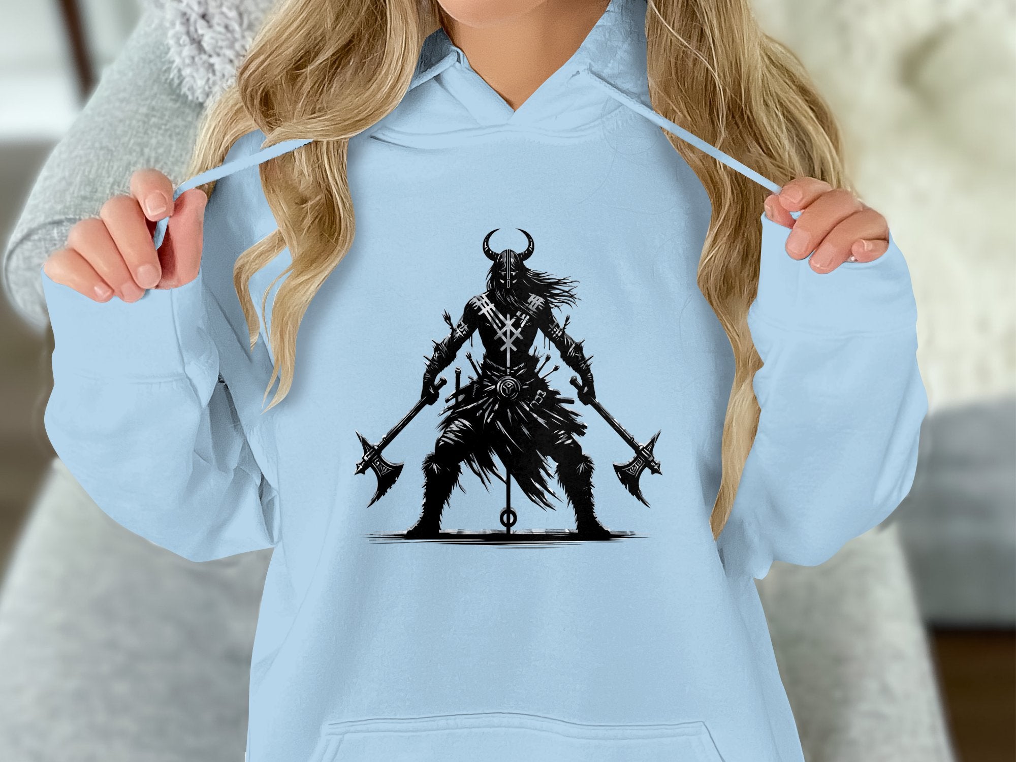 Viking Indomitable - Coloured Gildan Hoodie White Norse Talisman Men Women Unisex Valhalla Tee