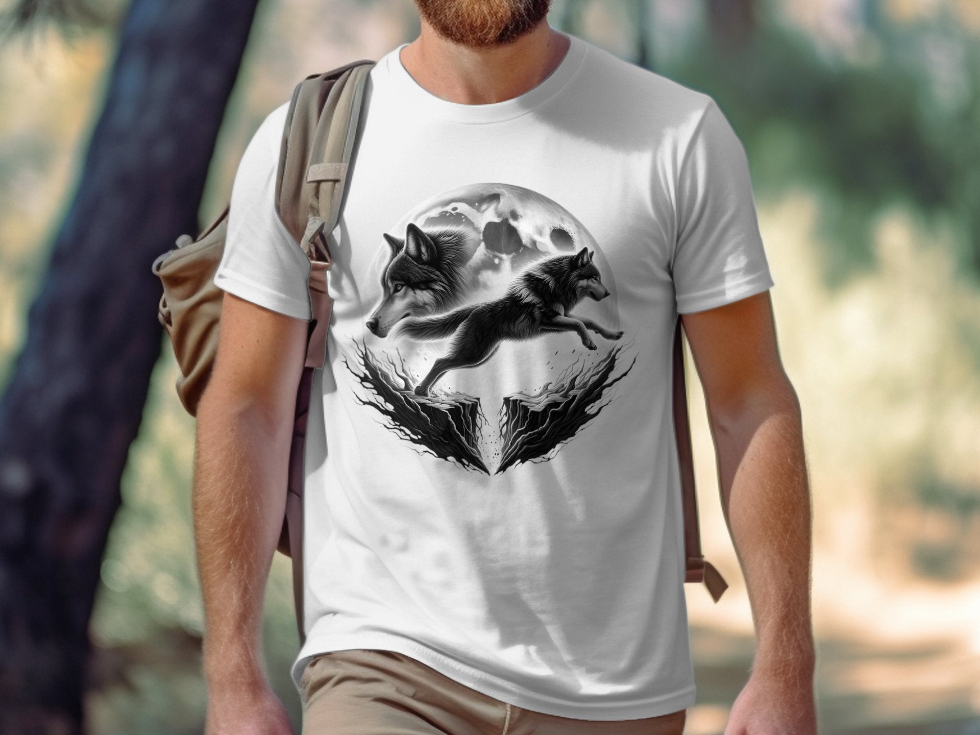 Moon Wolf - Coloured Gildan T-Shirt Realistic Animal Talisman Unisex Mythology Tee Graphic Design