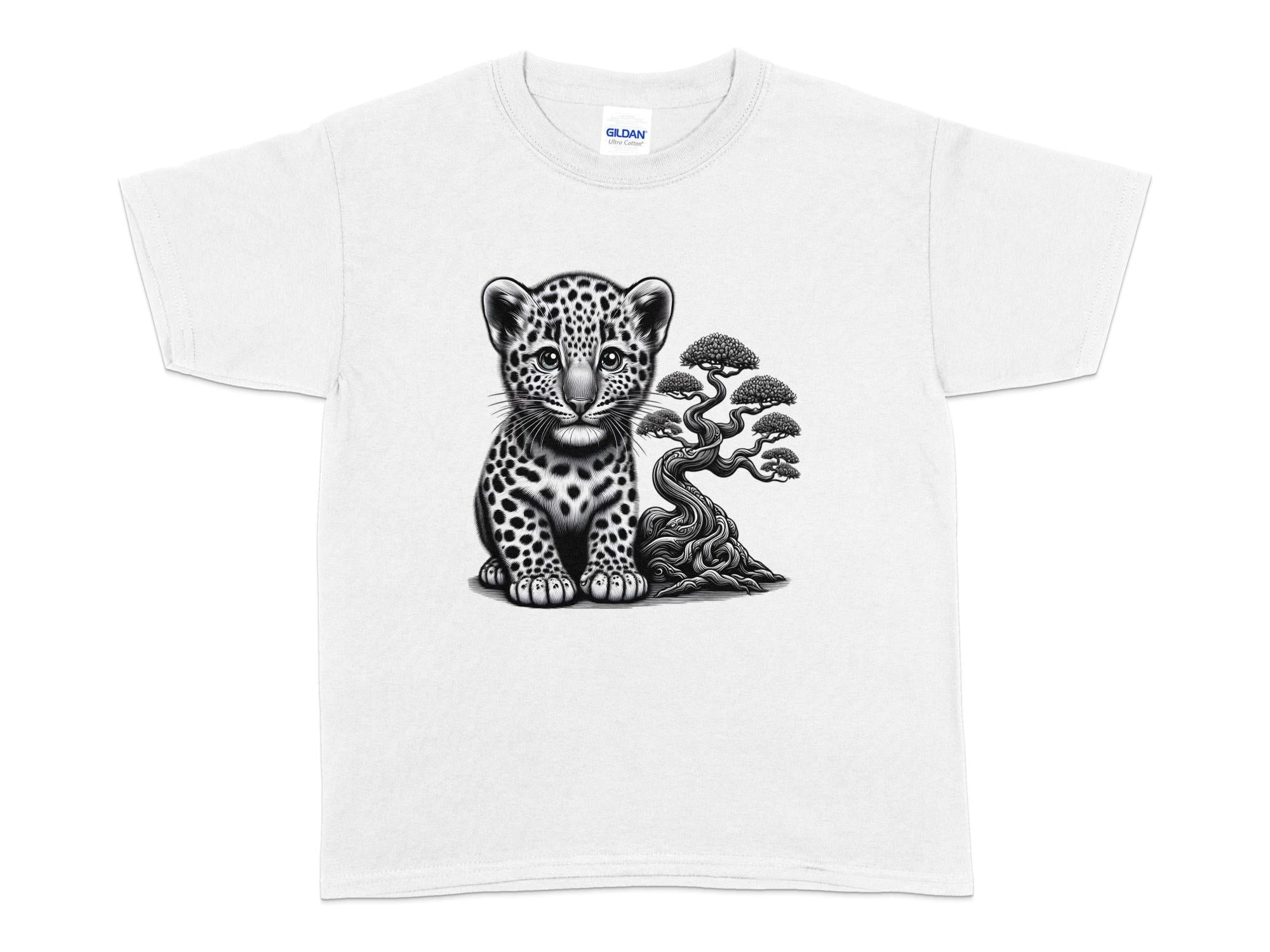 Leopard Bonsai - Coloured Gildan Kids T-Shirt Realistic Animal Talisman Unisex Cute Tee Graphic Design