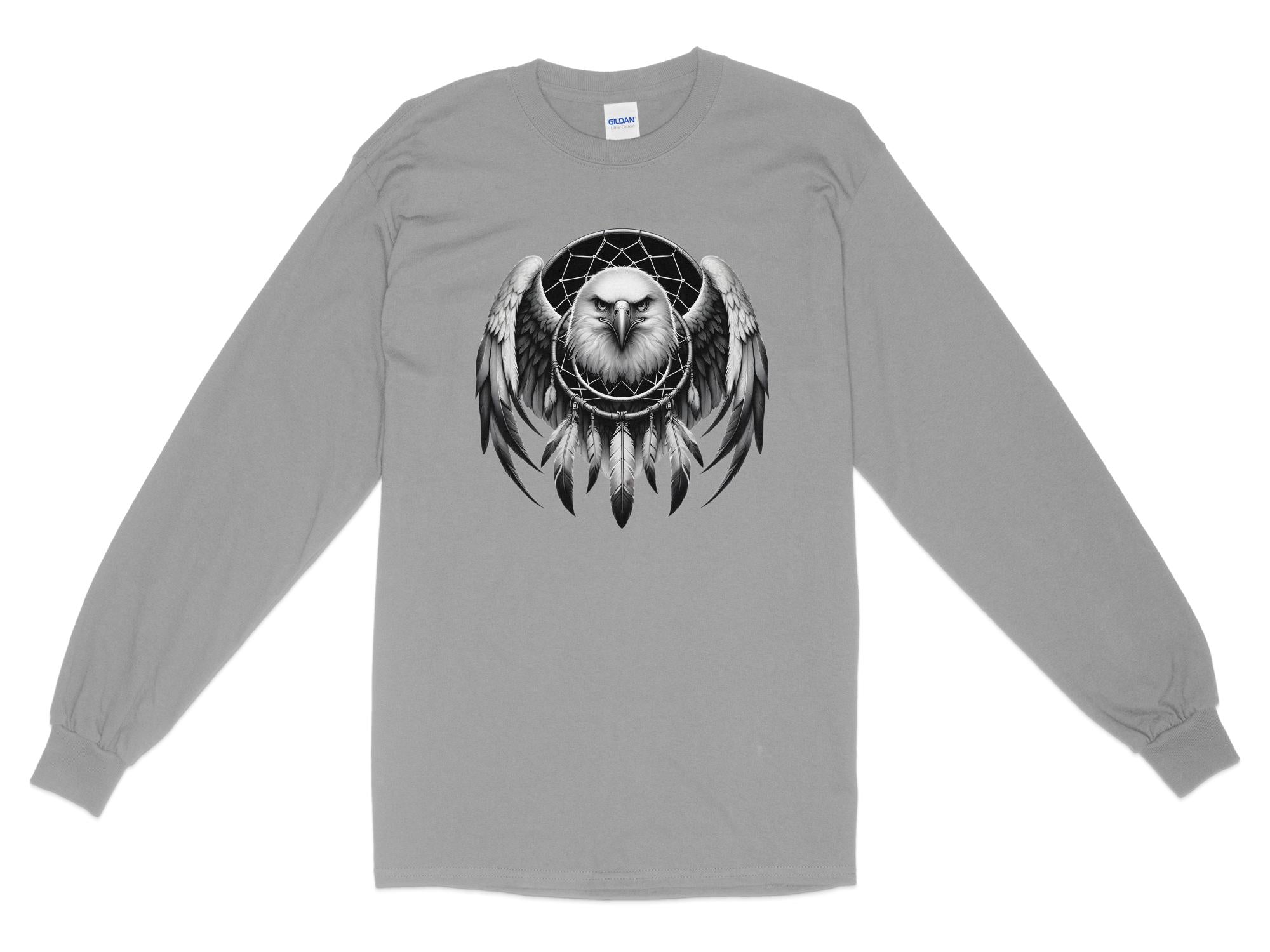 Dreamcatcher Eagle - Coloured Gildan Long Sleeve Realistic Native American Talisman Unisex Mythology Tee Graphic Design