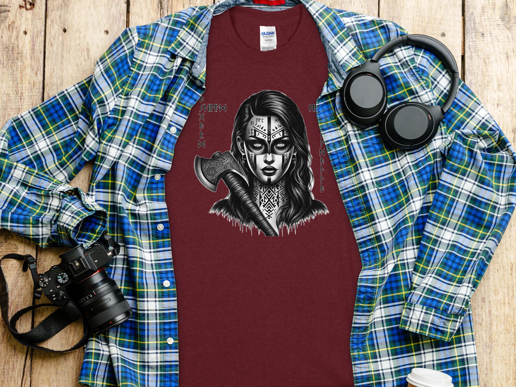 Viking Shield Maiden - Coloured Gildan T Shirt Realistic Norse Talisman Men Women Unisex Valhalla Tee Graphic Design