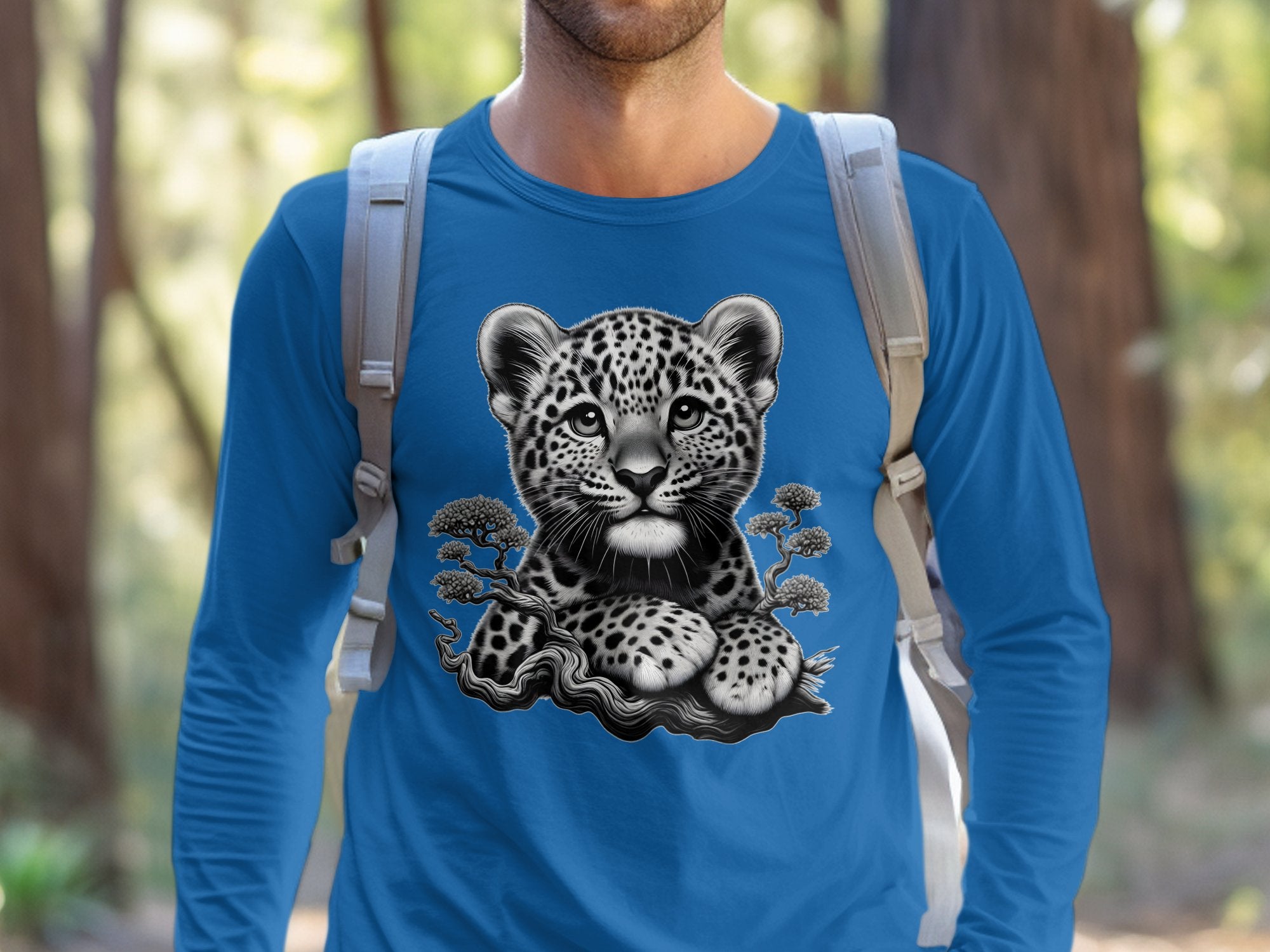 Leopard Bonsai - Coloured Gildan Long Sleeve Realistic Animal Talisman Unisex Cute Tee Graphic Design