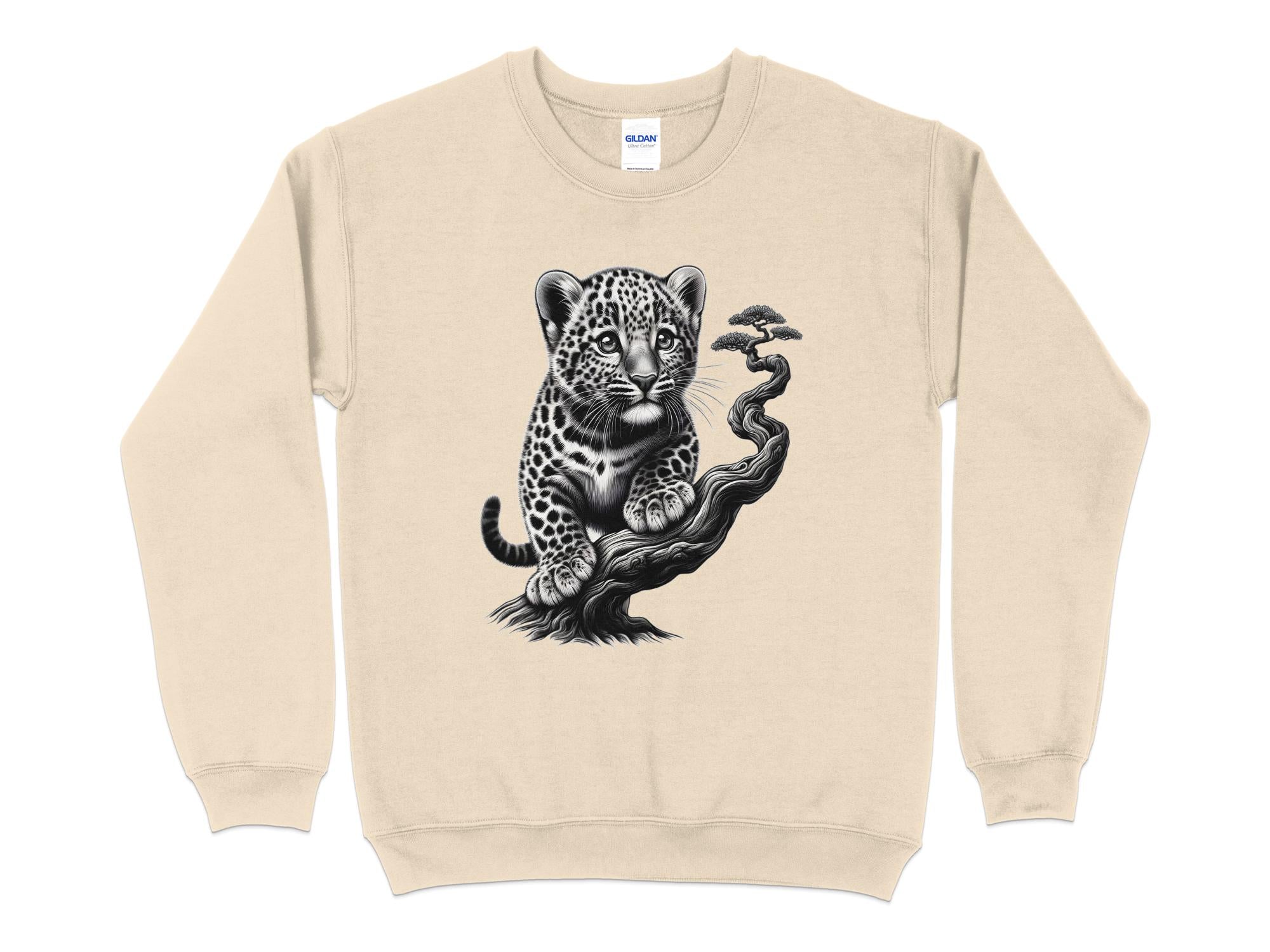 Leopard Bonsai - Coloured Gildan Sweatshirt Realistic Animal Talisman Unisex Cute Tee Graphic Design