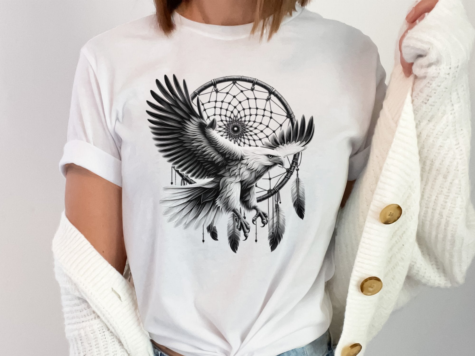 Dreamcatcher Eagle - Coloured Gildan T-Shirt Realistic Native American Talisman Unisex Mythology Tee Graphic Design