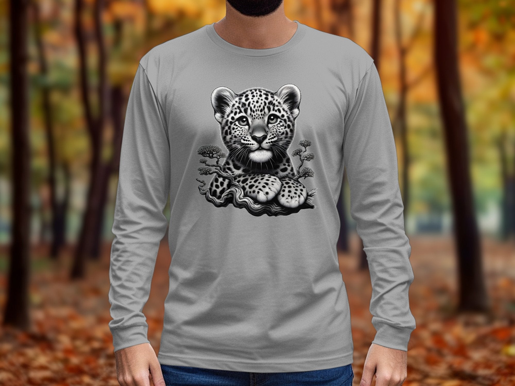 Leopard Bonsai - Coloured Gildan Long Sleeve Realistic Animal Talisman Unisex Cute Tee Graphic Design