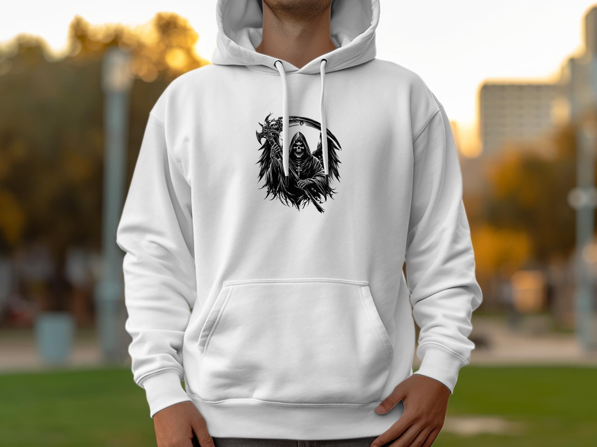 Grim Reaper - Black White Gildan Hoodie Commemorative Talisman Unisex Tee Graphic Design