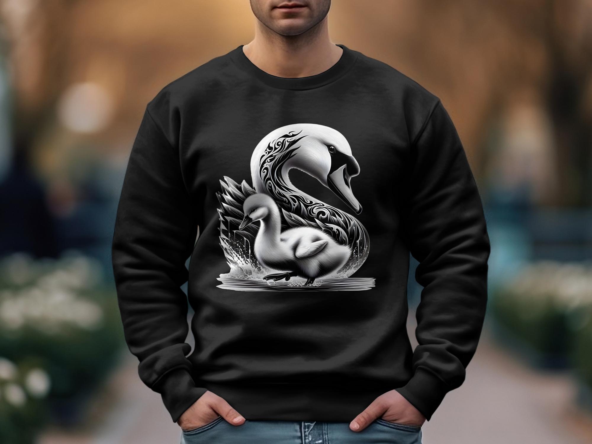 Swan & Cygnet- Black White Gildan Sweatshirt Realistic Family Talisman Unisex Tee Graphic Design