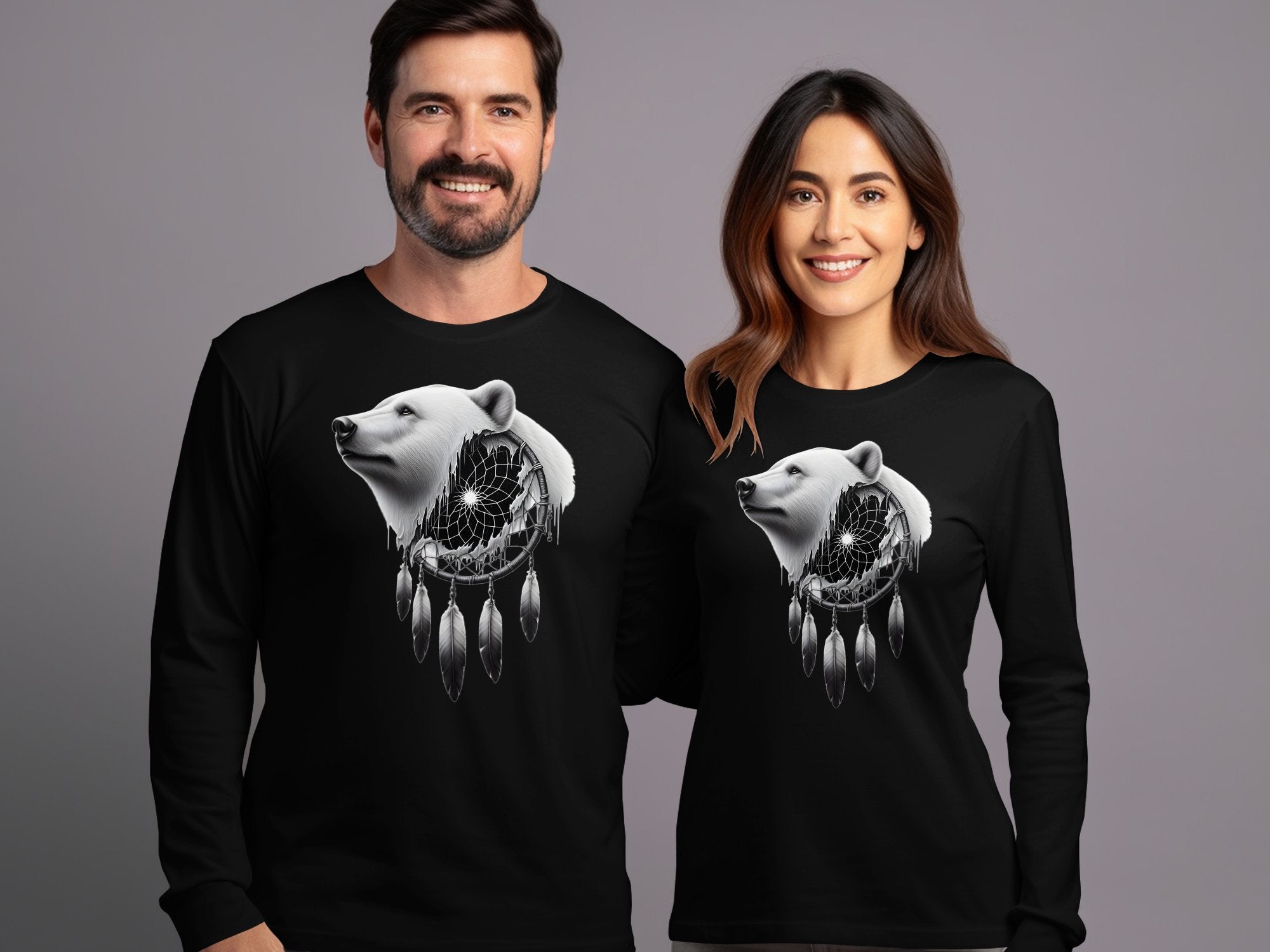 Dreamcatcher Bear - Coloured Gildan Long Sleeve Realistic Native American Talisman Unisex Mythology Tee Graphic Design