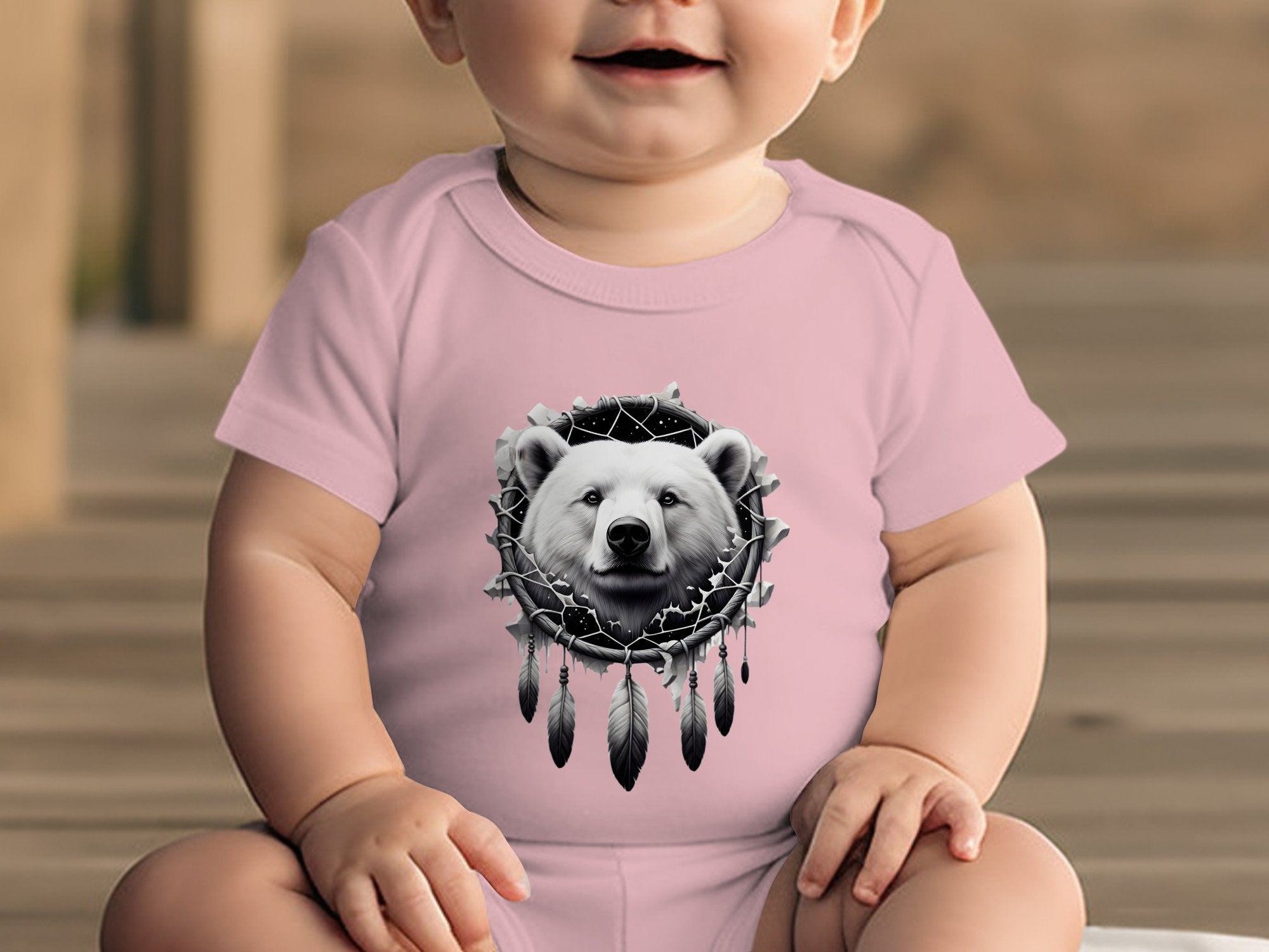 Dreamcatcher Bear - Coloured Toddler Bodysuit Realistic Native American Talisman Unisex Mythology Tee Graphic Design