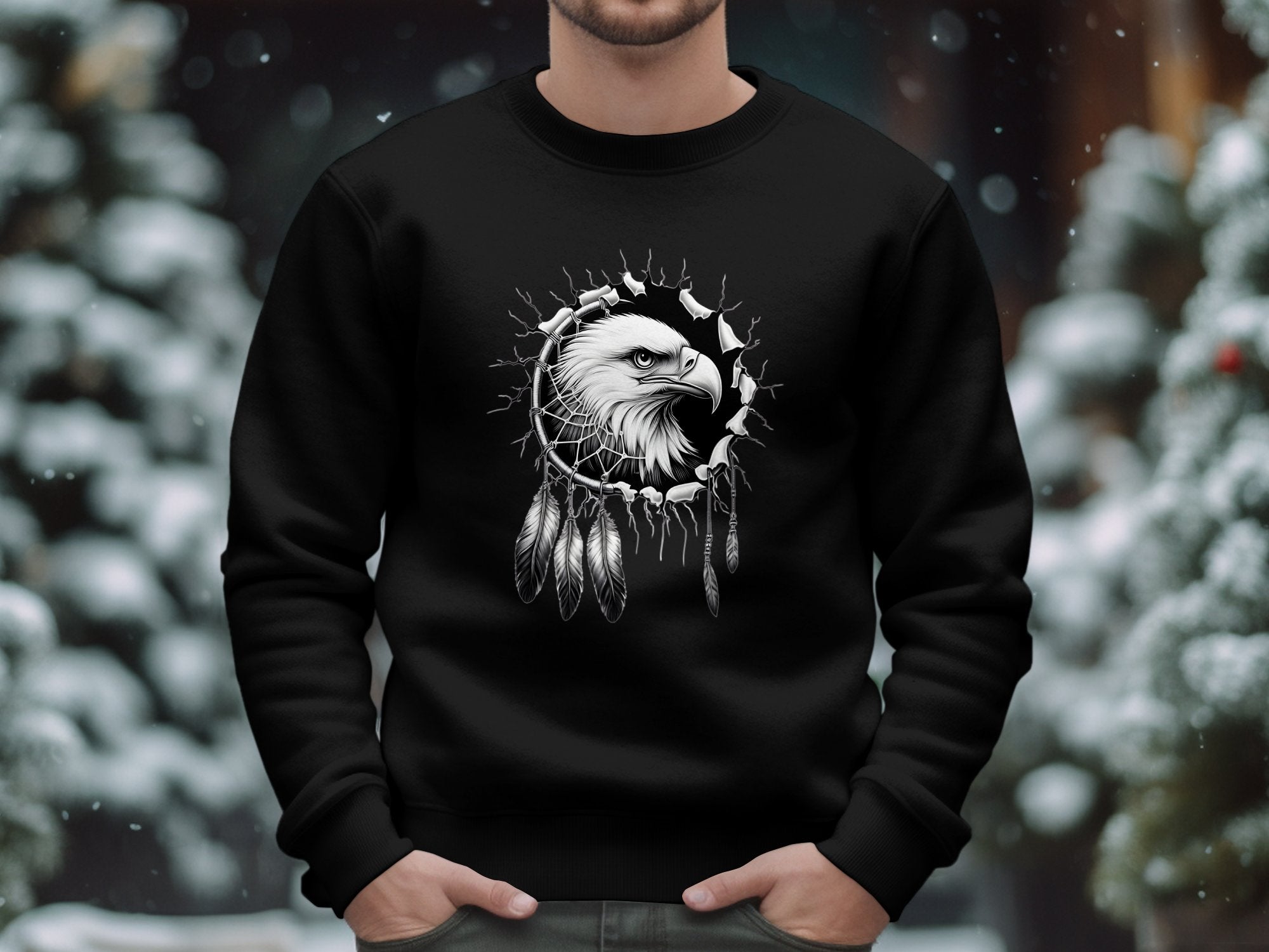 Dreamcatcher Eagle - Coloured Gildan Sweatshirt Realistic Native American Talisman Unisex Mythology Tee Graphic Design