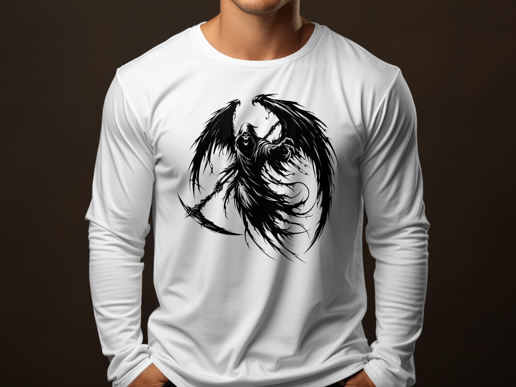 Grim Reaper - Black White Gildan Long Sleeve Commemorative Talisman Unisex Tee Graphic Design