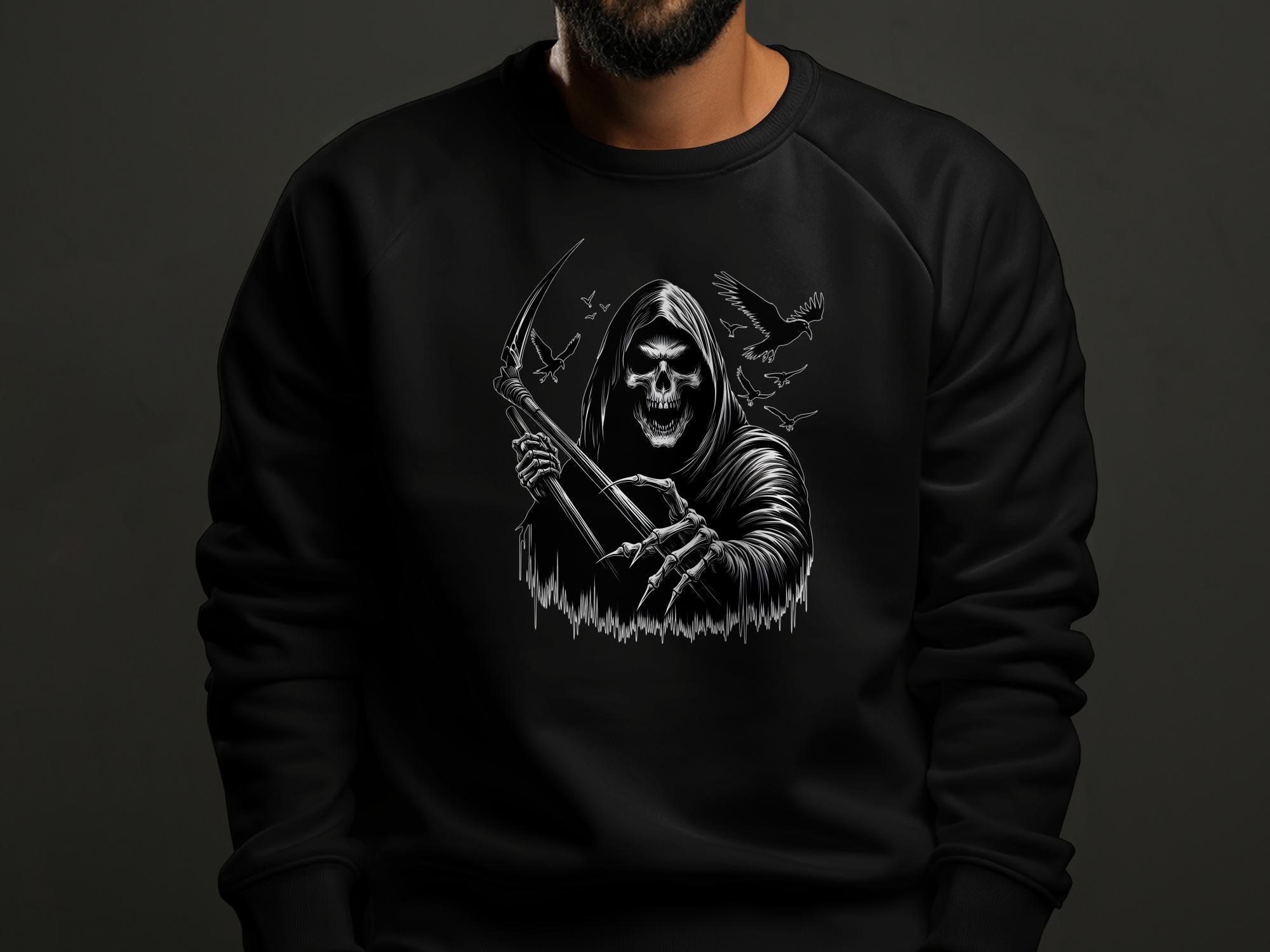 Grim Reaper - Black White Gildan Sweatshirt Commemorative Talisman Unisex Tee Graphic Design