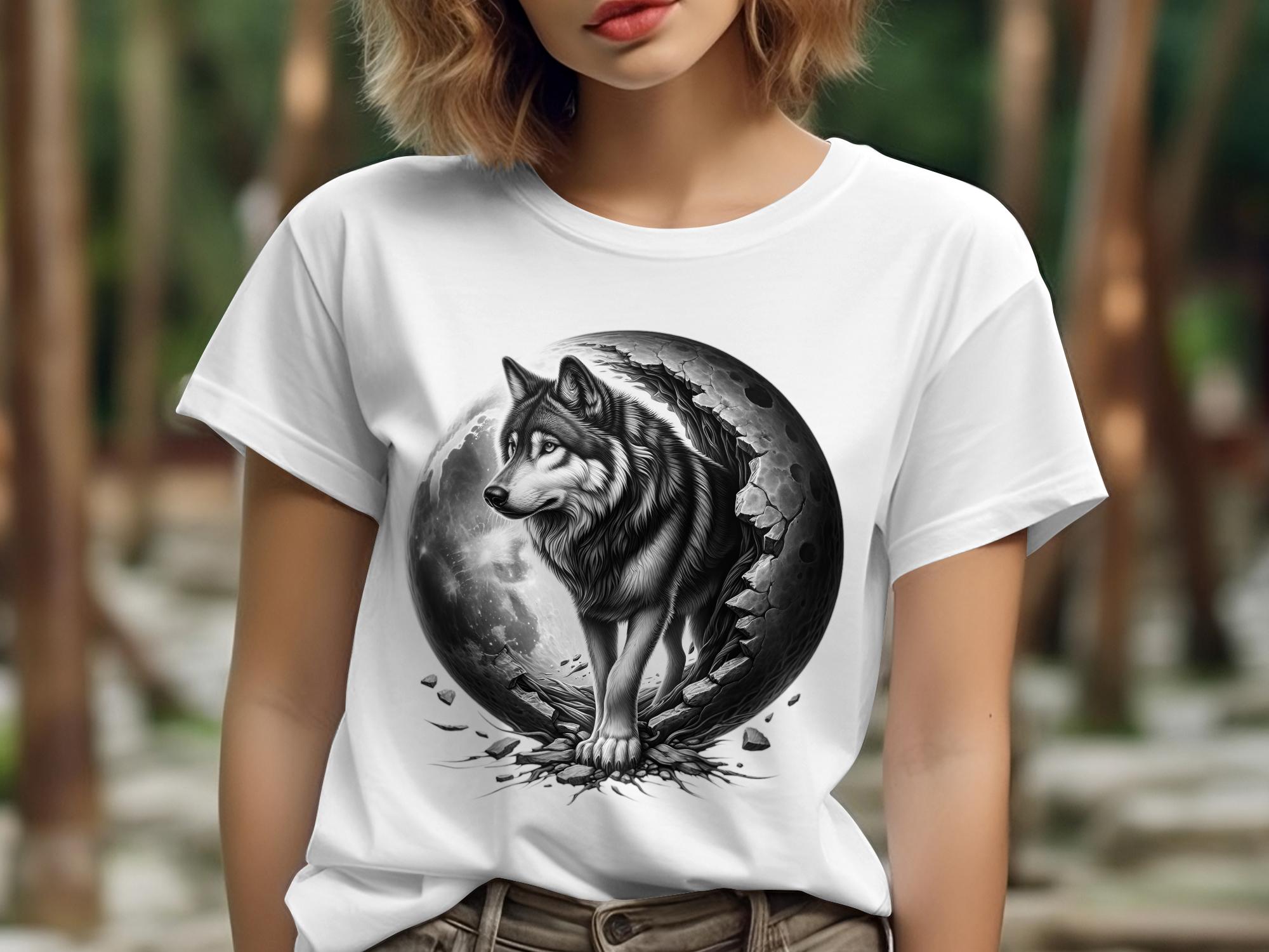 Moon Wolf - Coloured Gildan T-Shirt Realistic Animal Talisman Unisex Mythology Tee Graphic Design