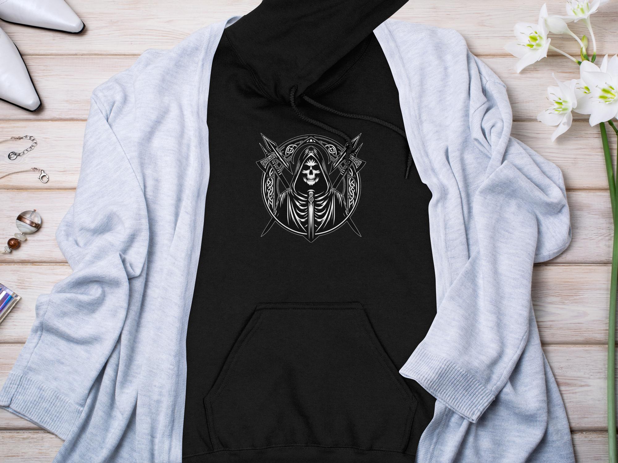 Grim Reaper - Black White Gildan Hoodie Commemorative Talisman Unisex Tee Graphic Design