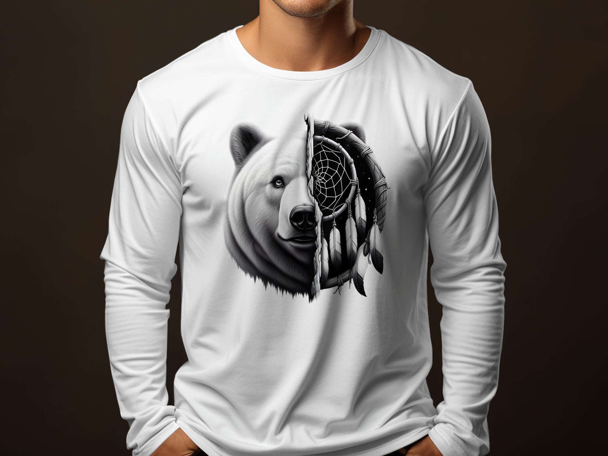 Dreamcatcher Bear - Coloured Gildan Long Sleeve Realistic Native American Talisman Unisex Mythology Tee Graphic Design