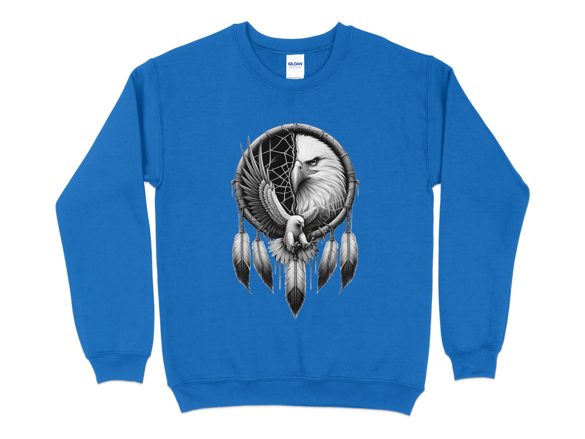 Dreamcatcher Eagle - Coloured Gildan Sweatshirt Realistic Native American Talisman Unisex Mythology Tee Graphic Design