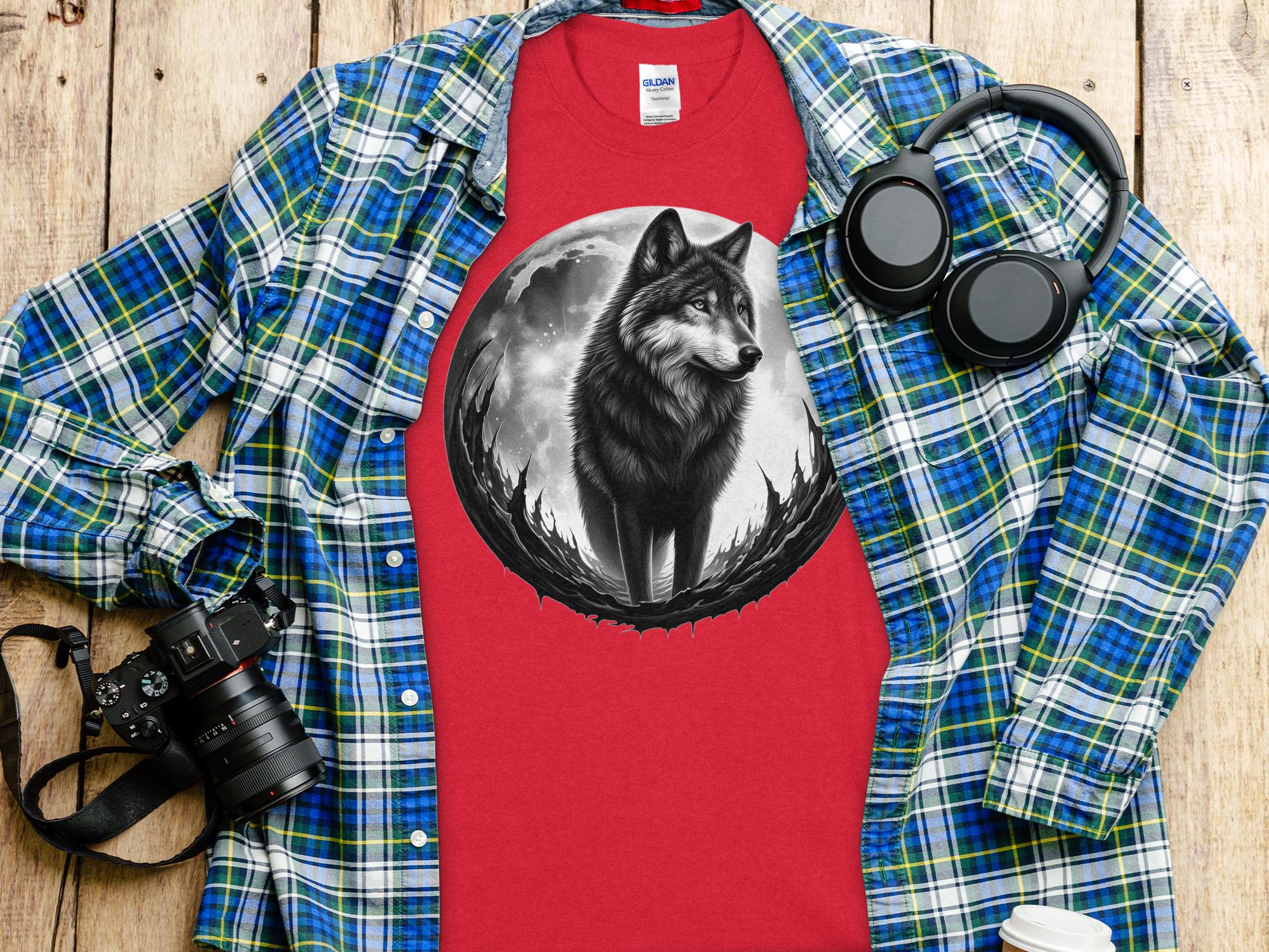 Moon Wolf - Coloured Gildan T-Shirt Realistic Animal Talisman Unisex Mythology Tee Graphic Design