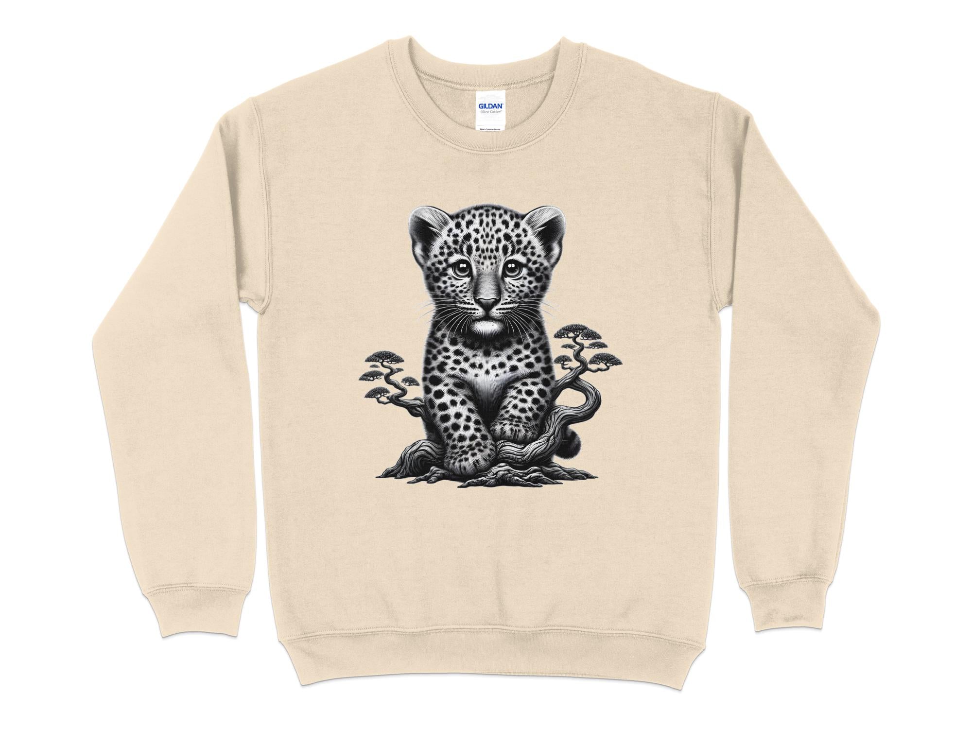 Leopard Bonsai - Coloured Gildan Sweatshirt Realistic Animal Talisman Unisex Cute Tee Graphic Design