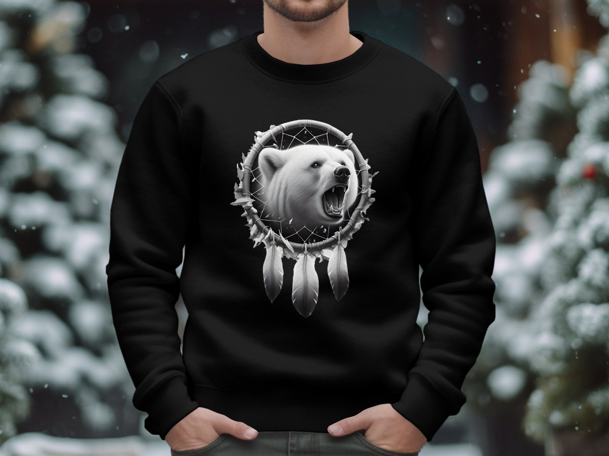 Dreamcatcher Bear - Coloured Gildan Sweatshirt Realistic Native American Talisman Unisex Mythology Tee Graphic Design