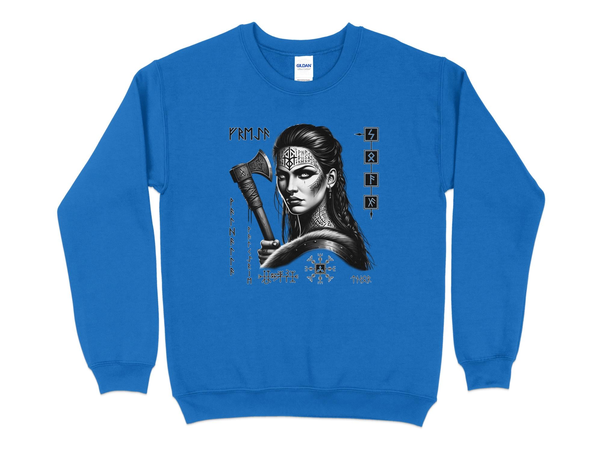 Viking Shield Maiden - Coloured Gildan Sweatshirt Realistic Norse Talisman Men Women Unisex Valhalla Tee Graphic Design