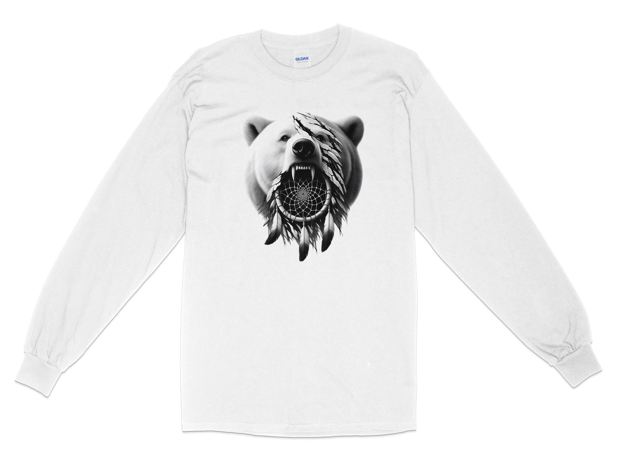 Dreamcatcher Bear - Coloured Gildan Long Sleeve Realistic Native American Talisman Unisex Mythology Tee Graphic Design