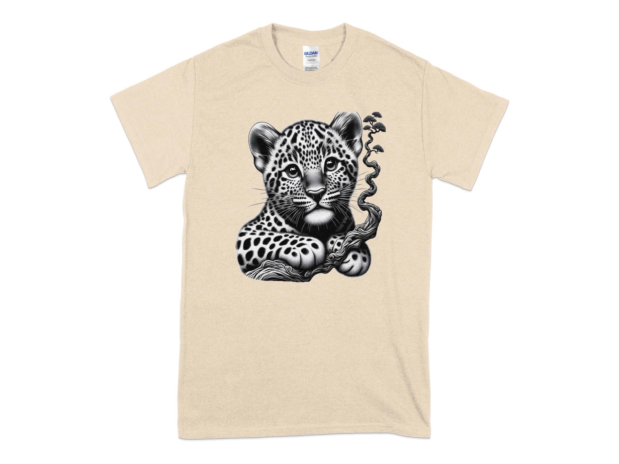 Leopard Bonsai - Coloured Gildan T-Shirt Realistic Animal Talisman Unisex Cute Tee Graphic Design