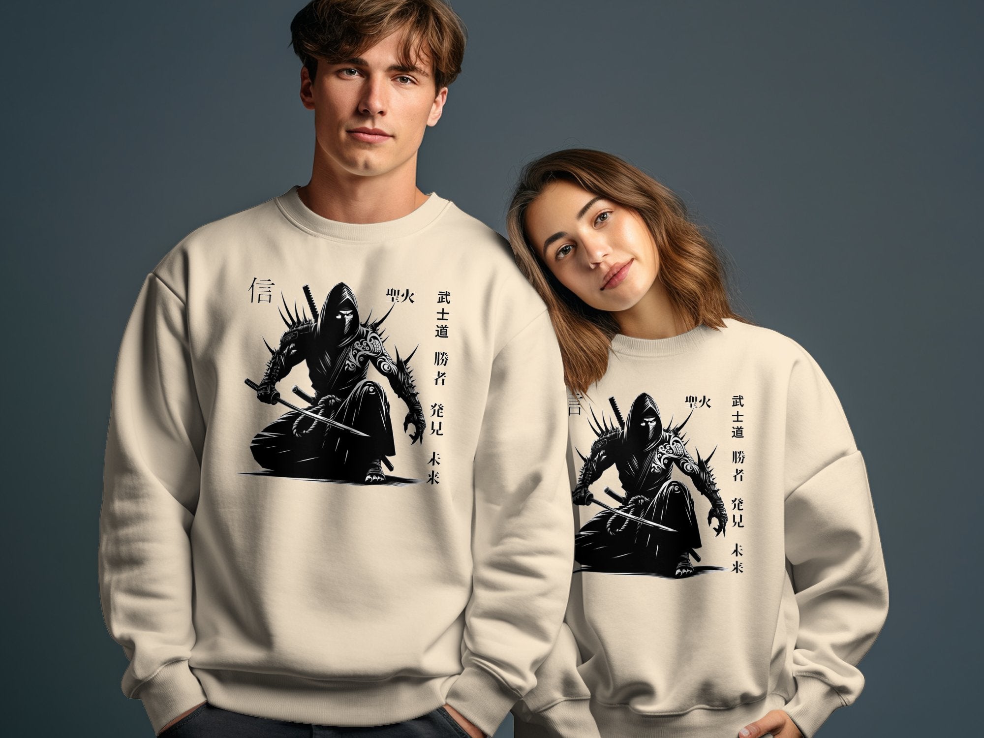 Samurai Ninja - Coloured Gildan Sweatshirt Japanese Talisman Unisex Cultural Symbolic Graphic Design