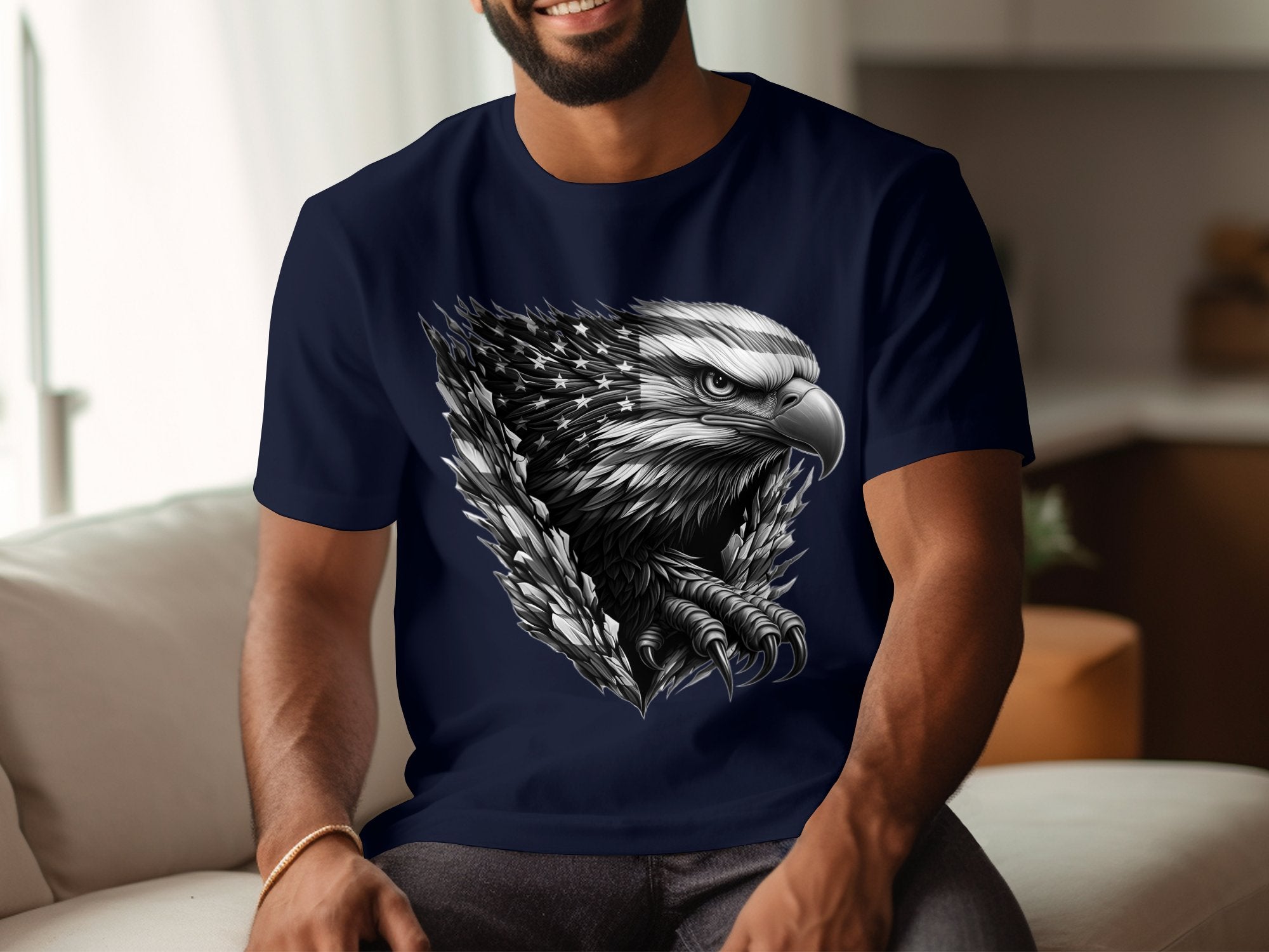 Eagle Patriot - Coloured Gildan T-Shirt Realistic Animal Talisman Unisex Tee Graphic Design