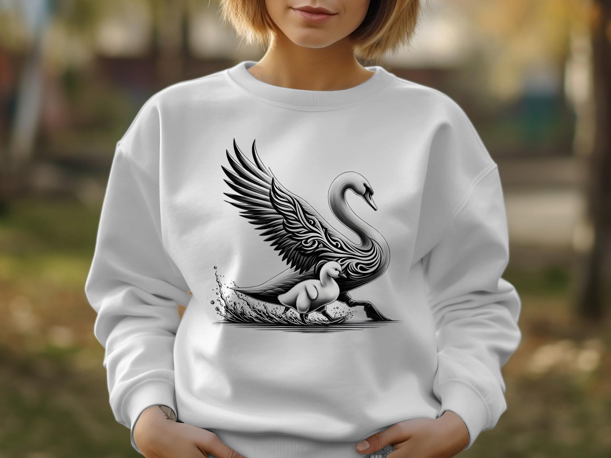 Swan & Cygnet- Black White Gildan Sweatshirt Realistic Family Talisman Unisex Tee Graphic Design