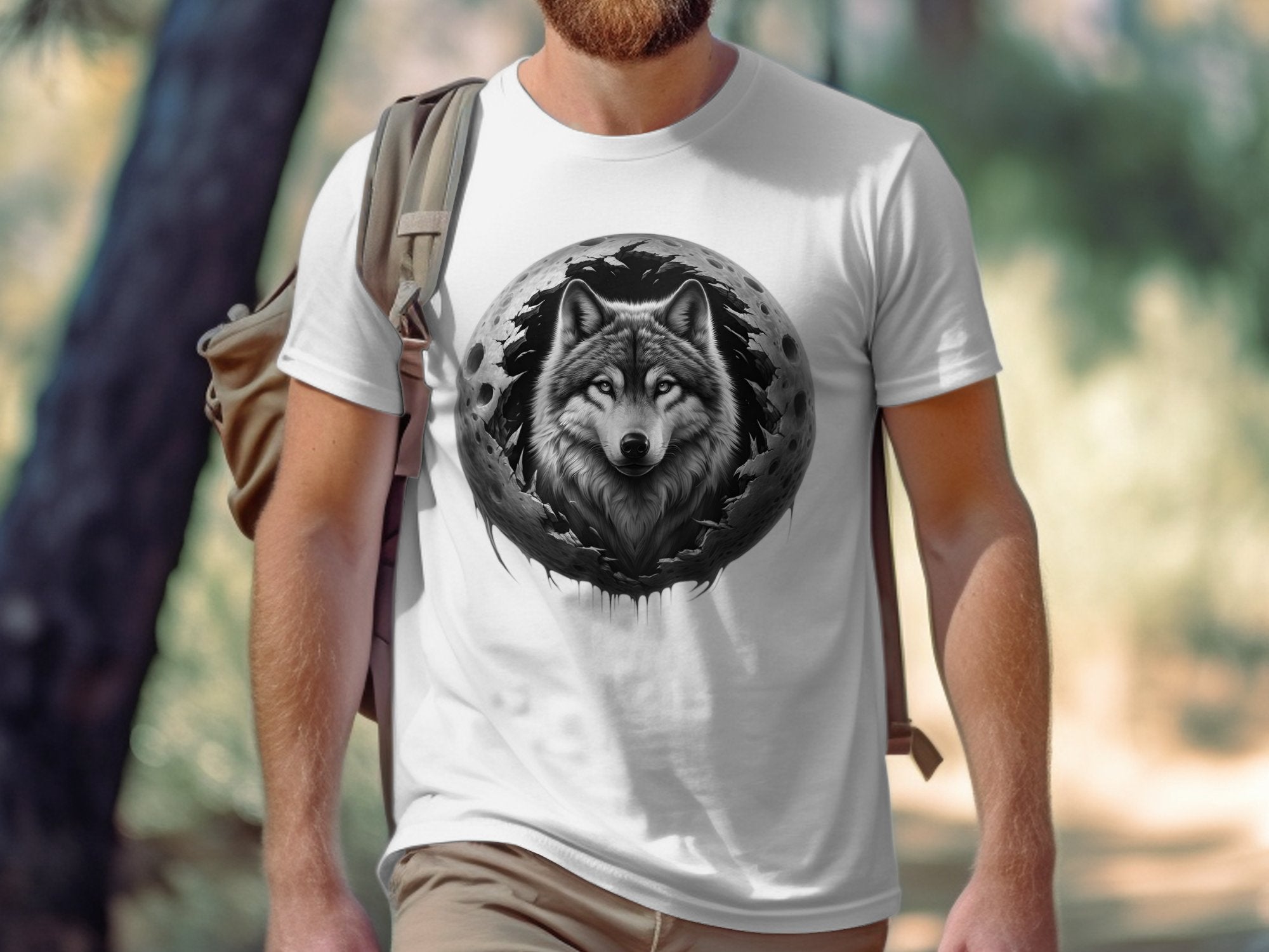 Moon Wolf - Coloured Gildan T-Shirt Realistic Animal Talisman Unisex Mythology Tee Graphic Design