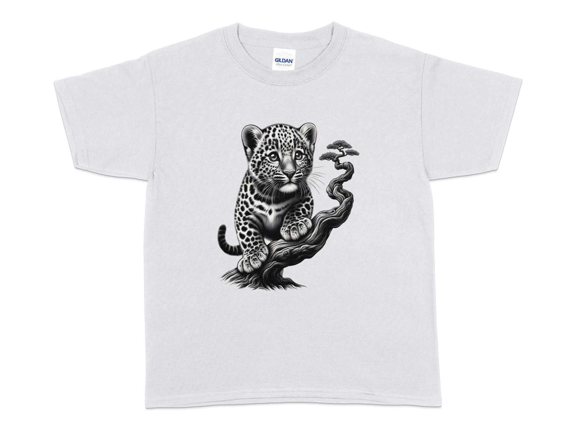 Leopard Bonsai - Coloured Gildan Kids T-Shirt Realistic Animal Talisman Unisex Cute Tee Graphic Design