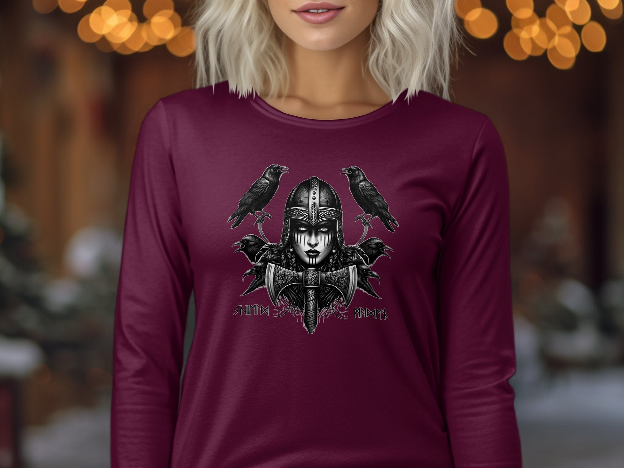 Viking Shield Maiden - Coloured Gildan Long Sleeve Realistic Norse Talisman Men Women Unisex Valhalla Tee Graphic Design