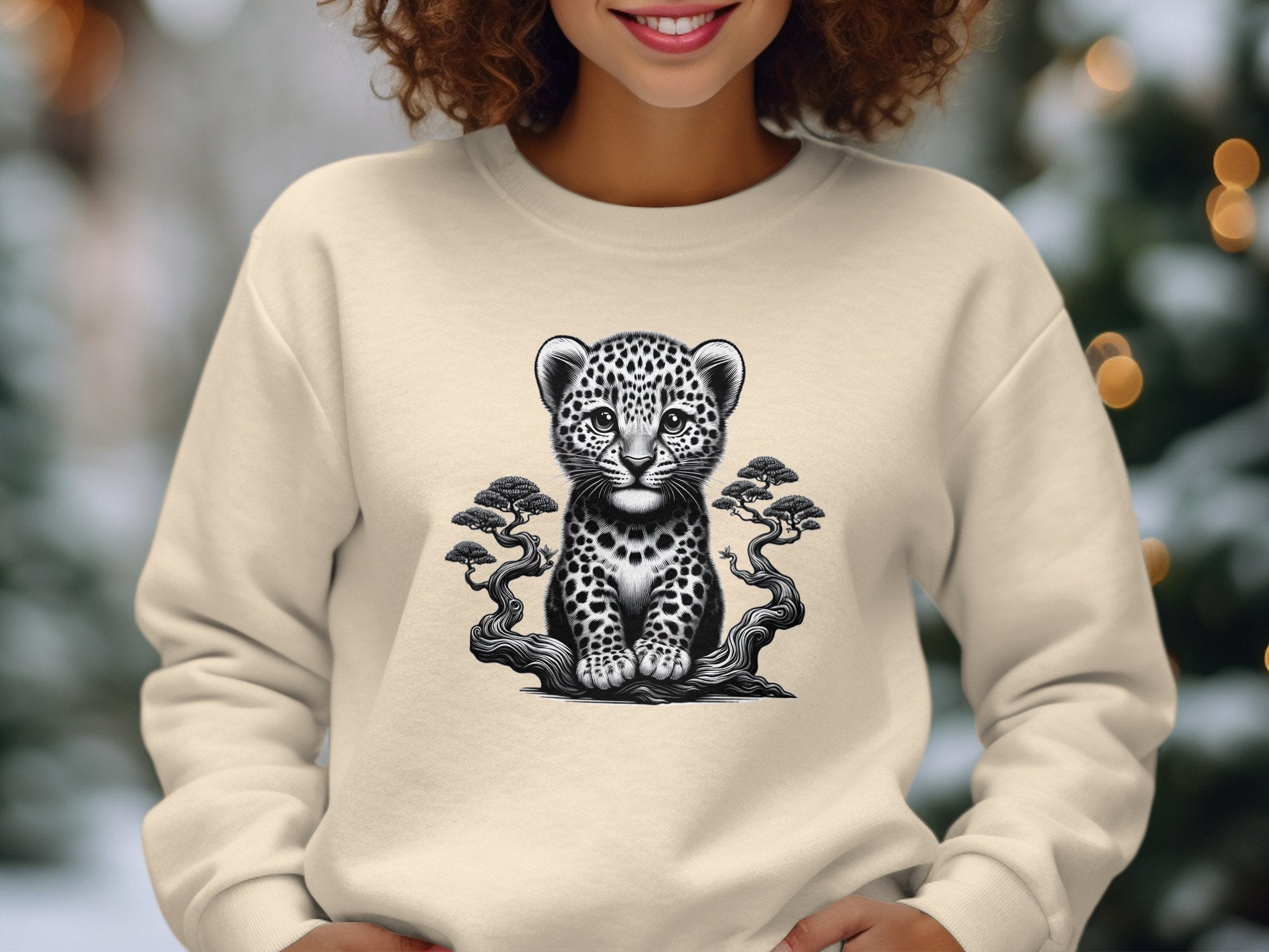 Leopard Bonsai - Coloured Gildan Sweatshirt Realistic Animal Talisman Unisex Cute Tee Graphic Design