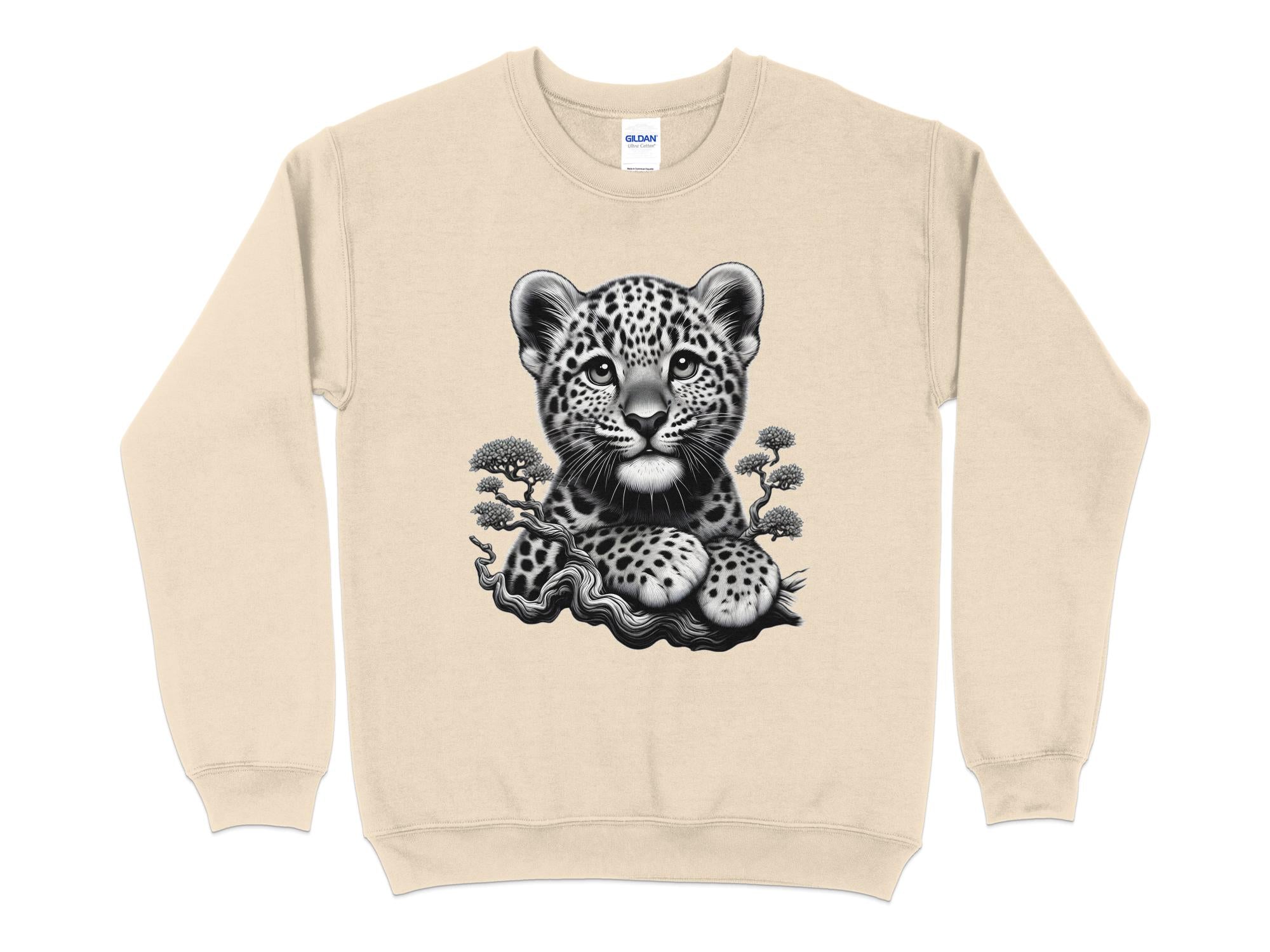 Leopard Bonsai - Coloured Gildan Sweatshirt Realistic Animal Talisman Unisex Cute Tee Graphic Design